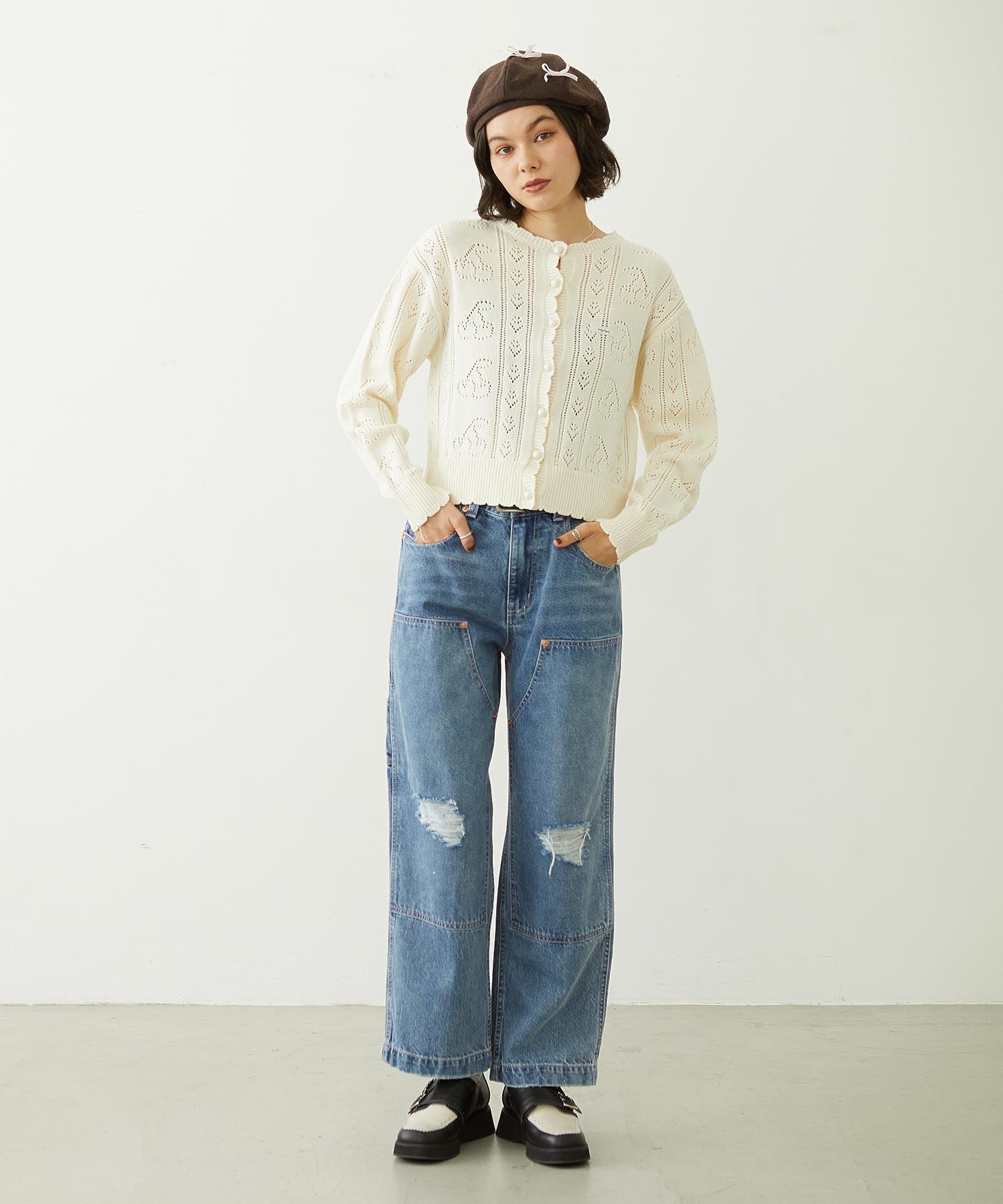 DOUBLE KNEE DISTRESSED DENIM PANTS