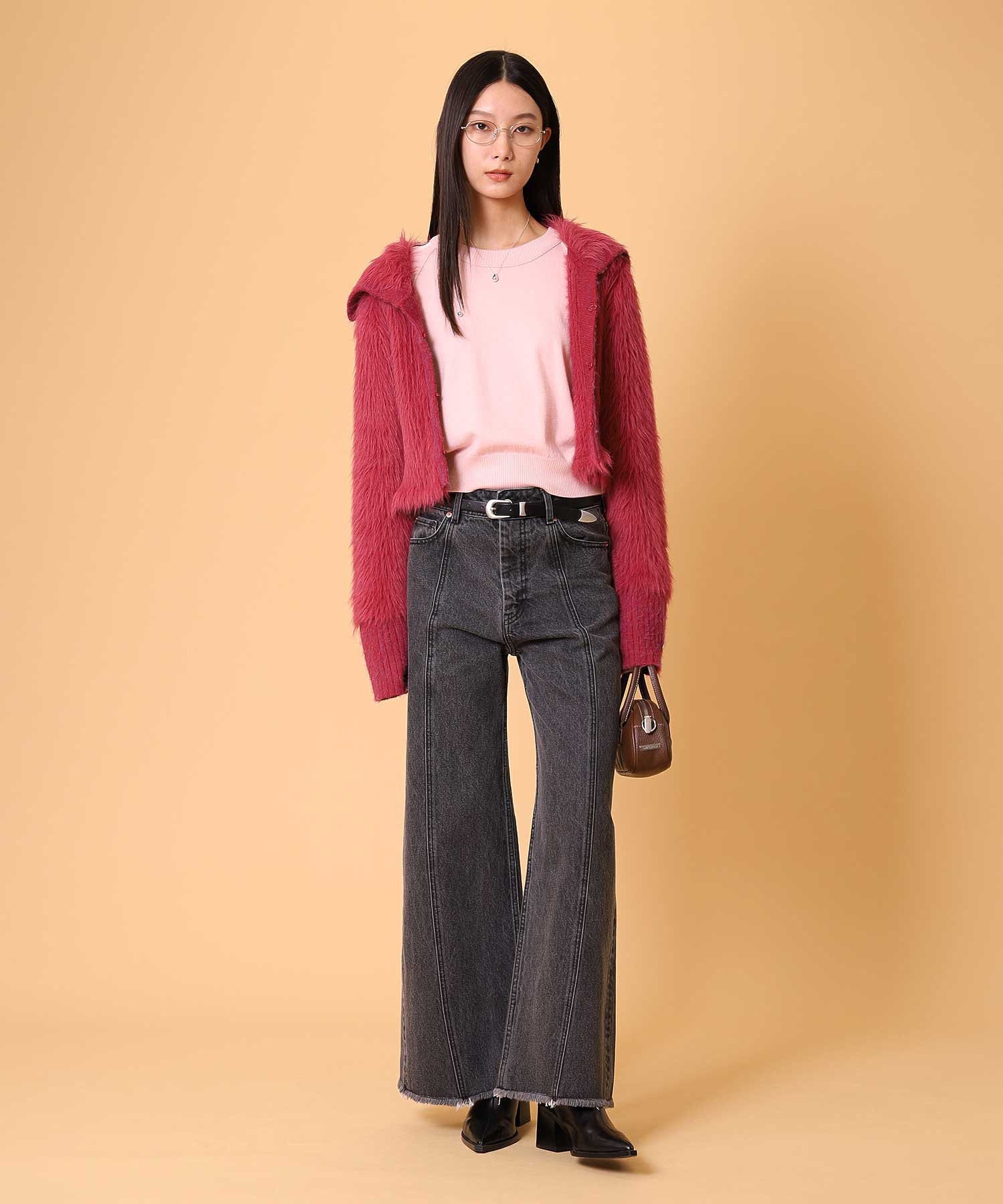 ビッグカラーシャギーニットカーディガン