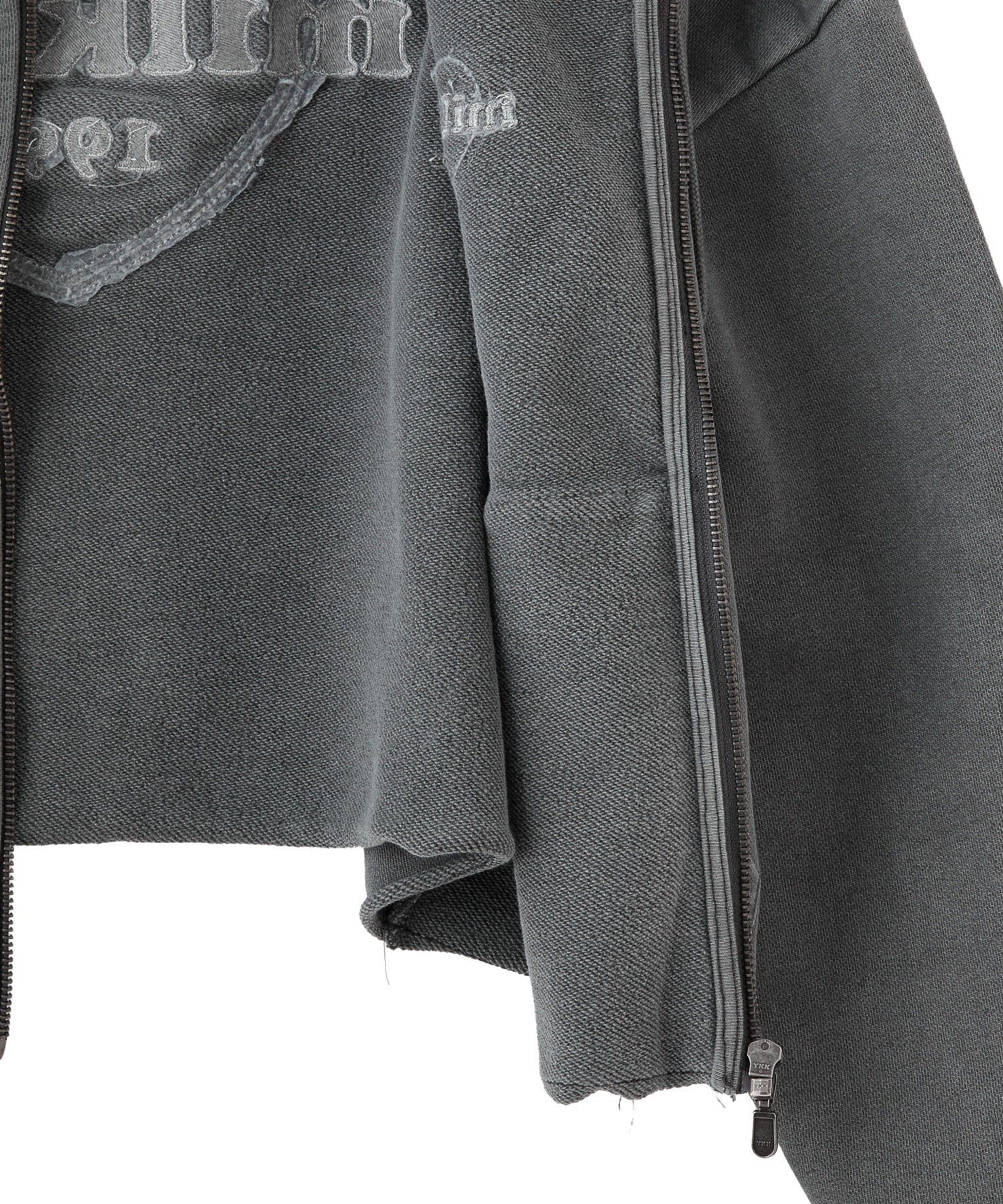 HEART MOTIF FADED CROPPED ZIP UP HOODIE