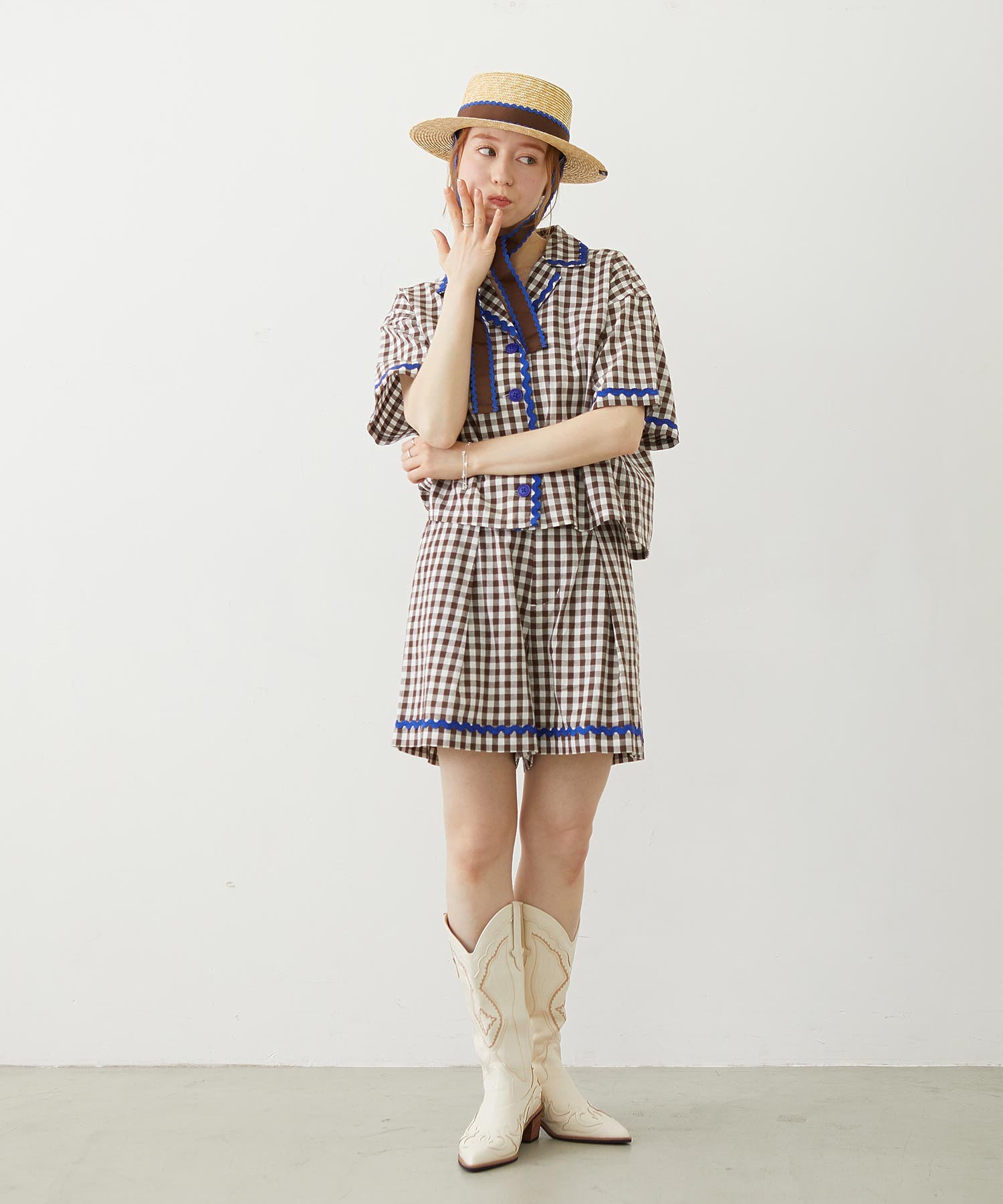 TRIMMED GINGHAM CHECK SHORTS