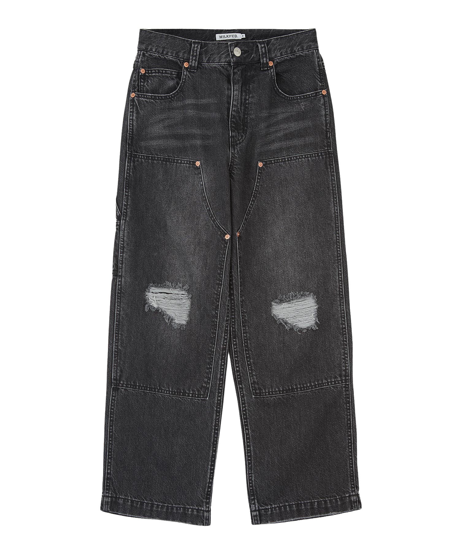 DOUBLE KNEE DISTRESSED DENIM PANTS
