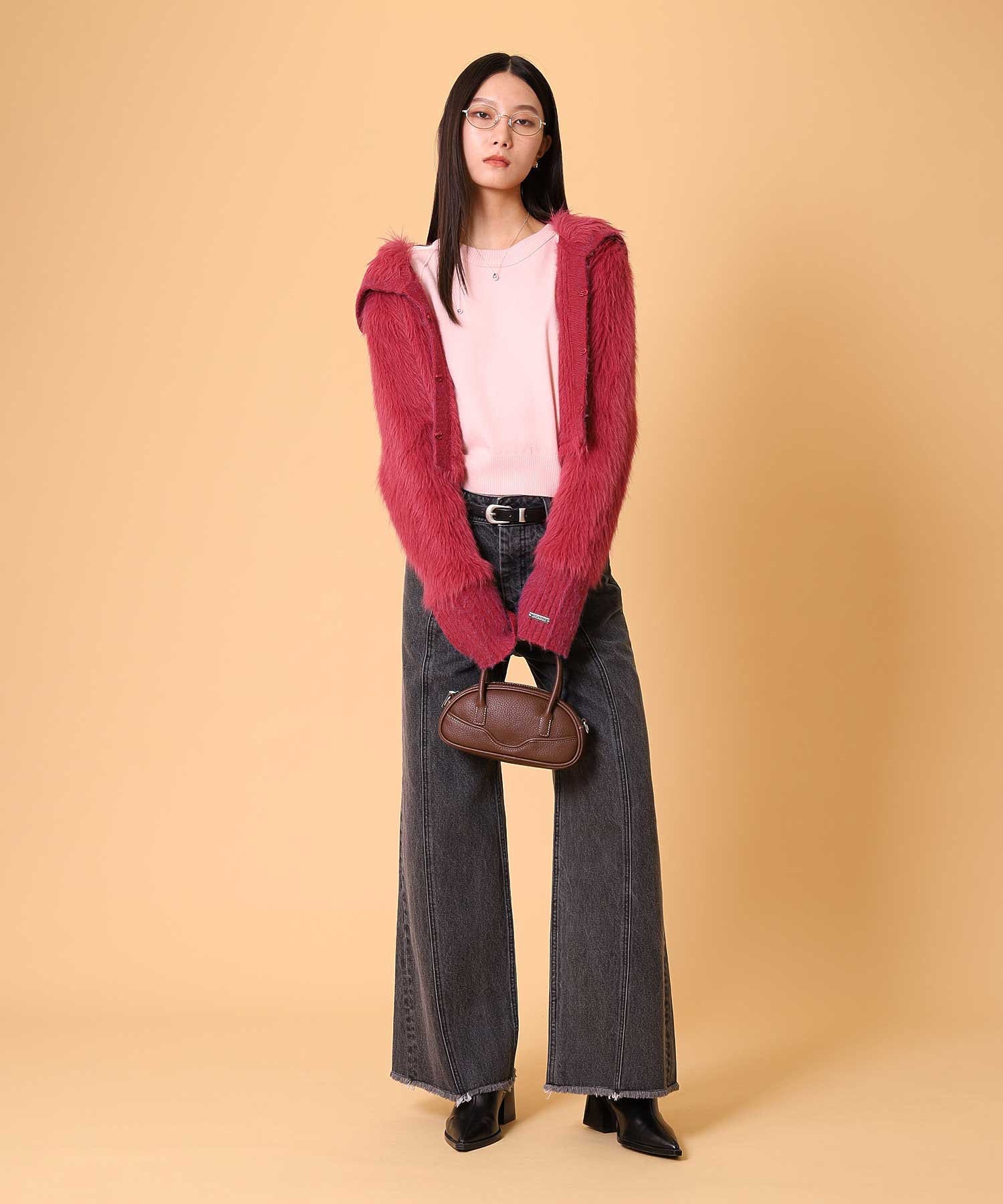 ビッグカラーシャギーニットカーディガン