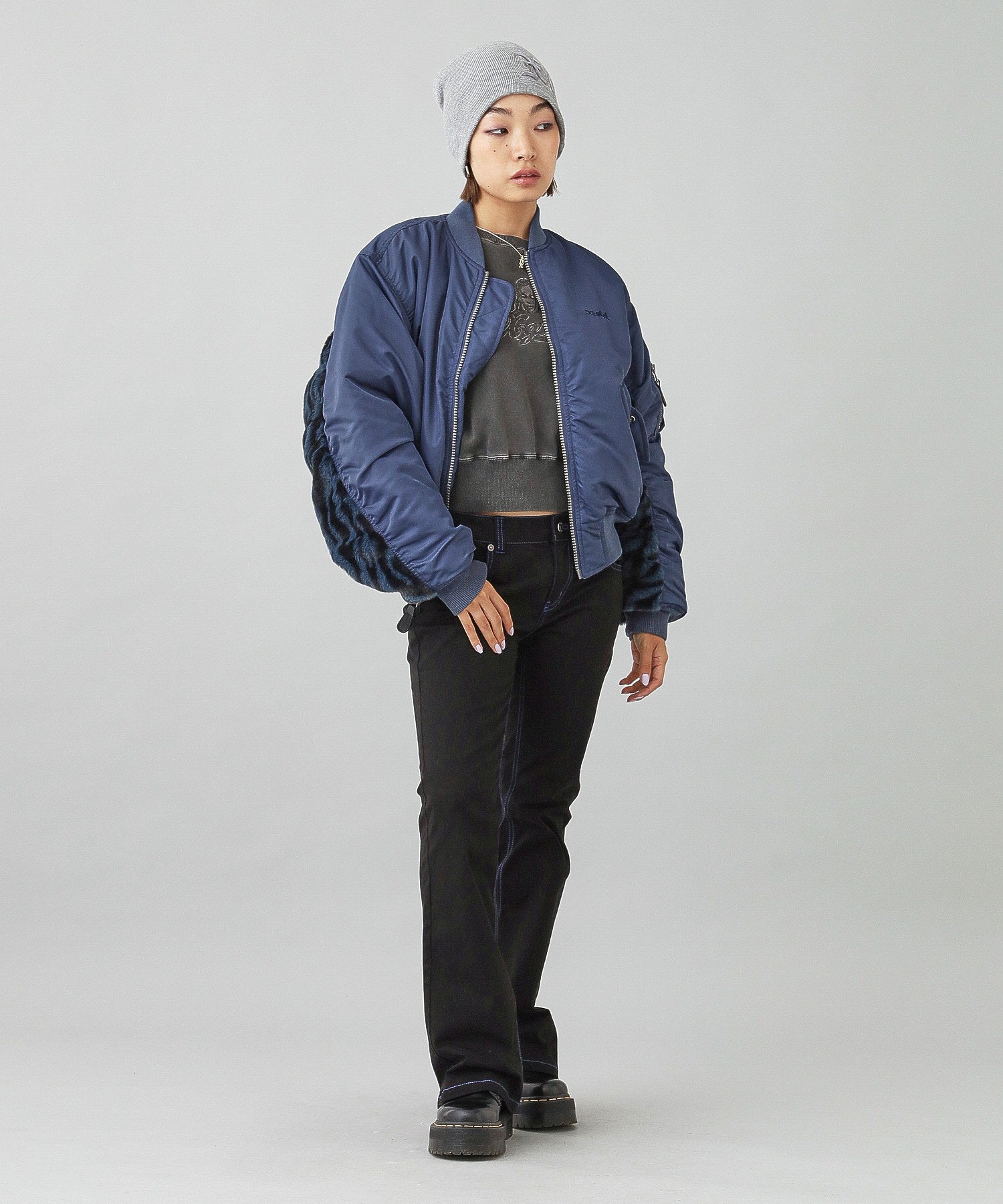 PANELED FUR REVERSIBLE MA-1 JACKET