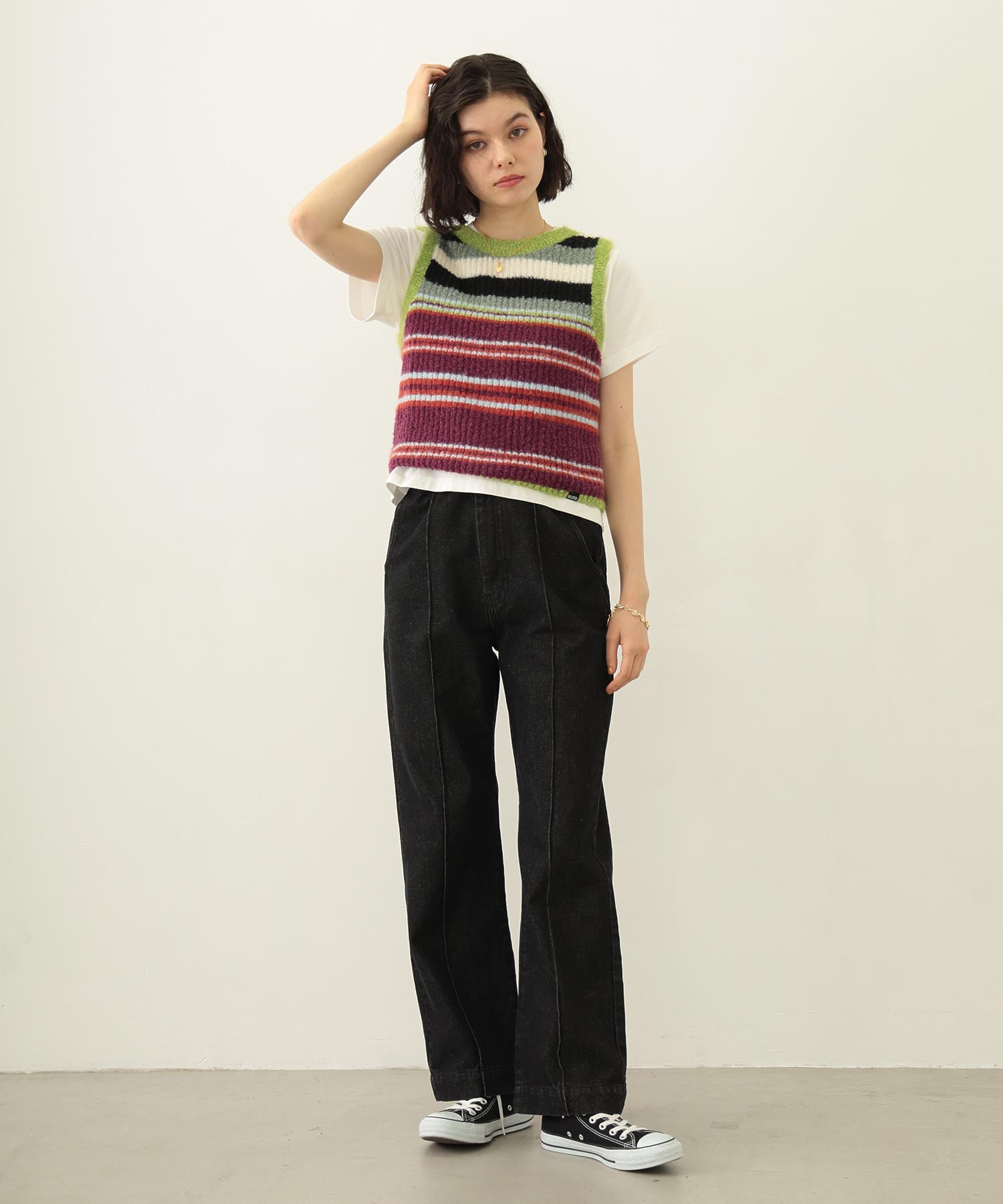 TWO-TYPE STRIPED KNIT VEST