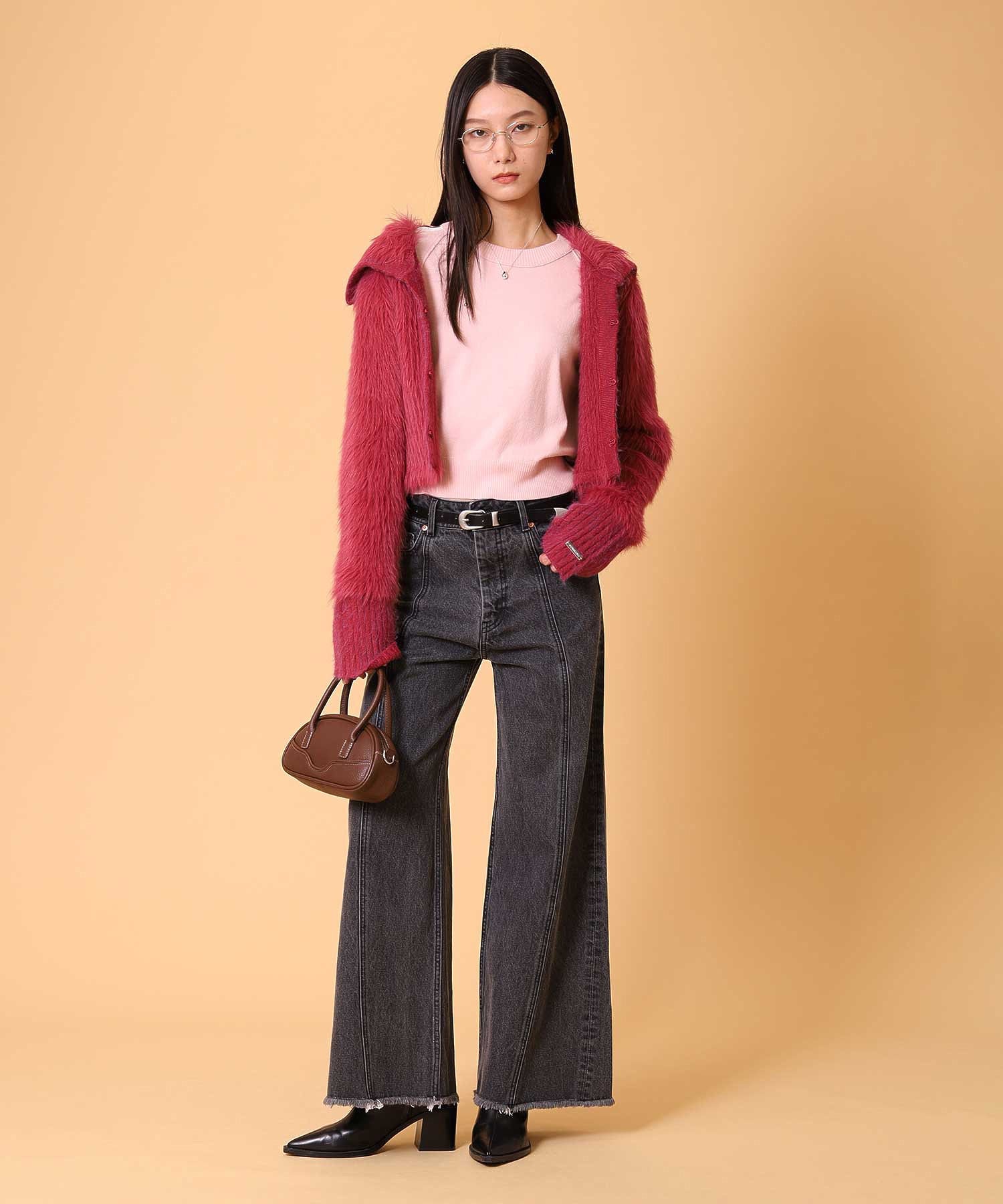 ビッグカラーシャギーニットカーディガン