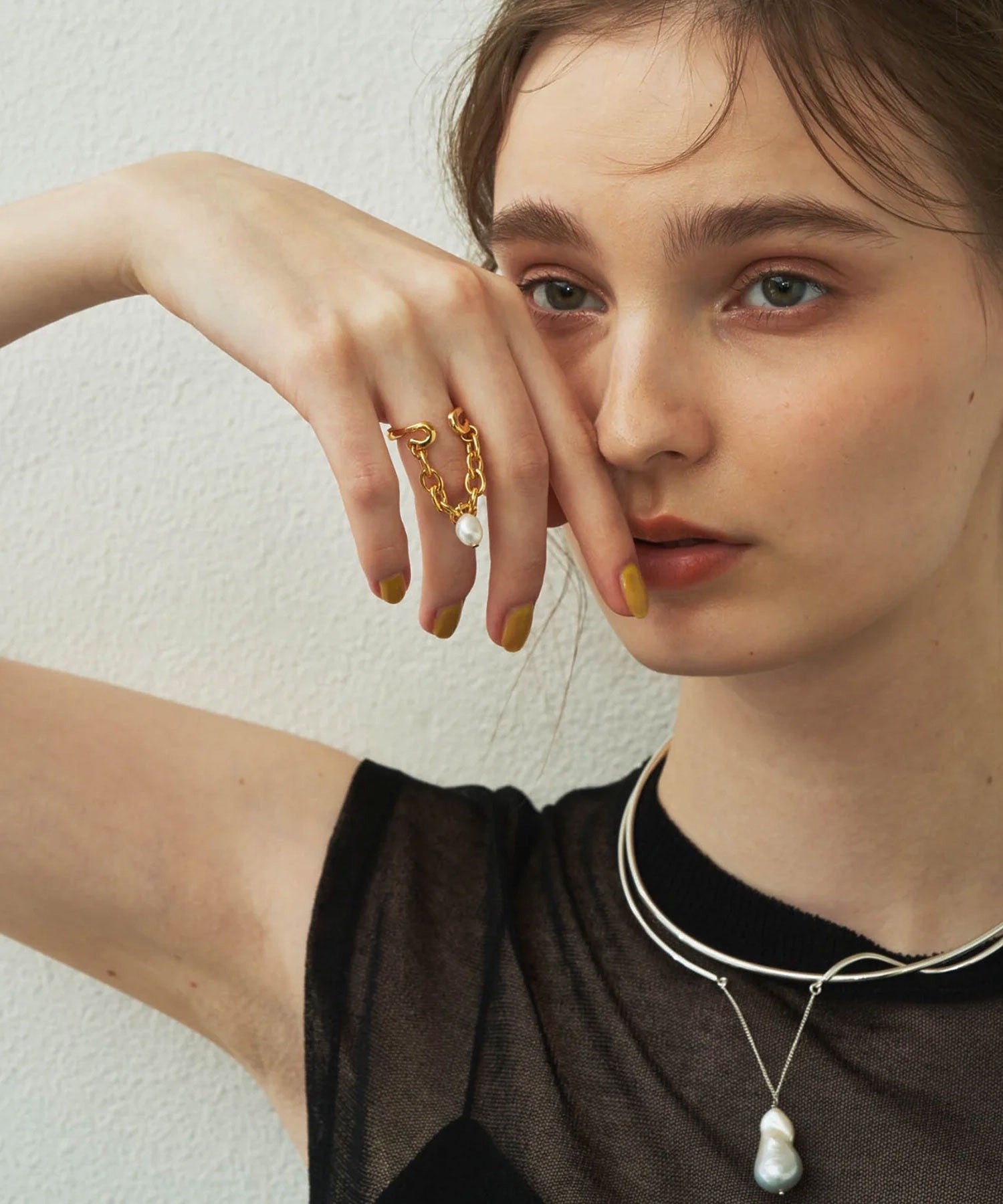 loni/IVY PEARL CHAIN RING