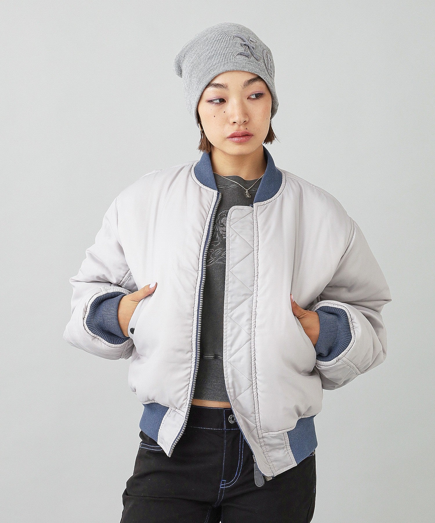 PANELED FUR REVERSIBLE MA-1 JACKET