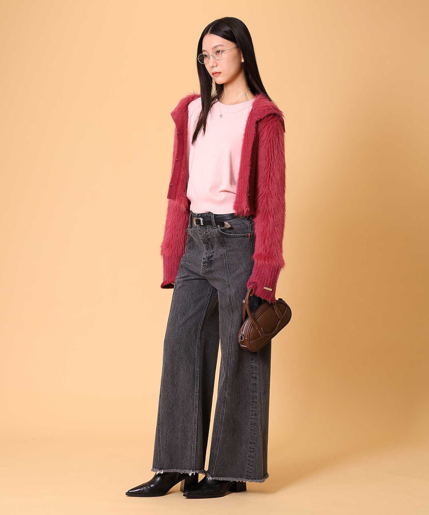 ビッグカラーシャギーニットカーディガン