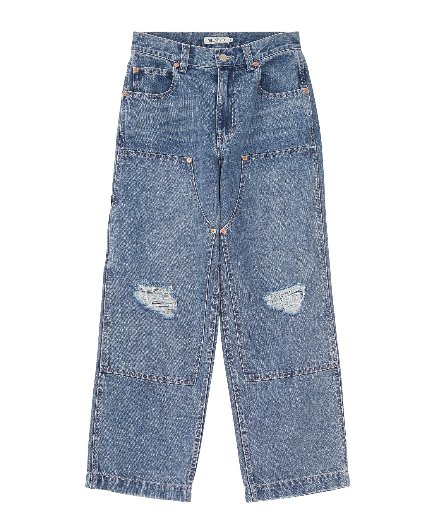 DOUBLE KNEE DISTRESSED DENIM PANTS