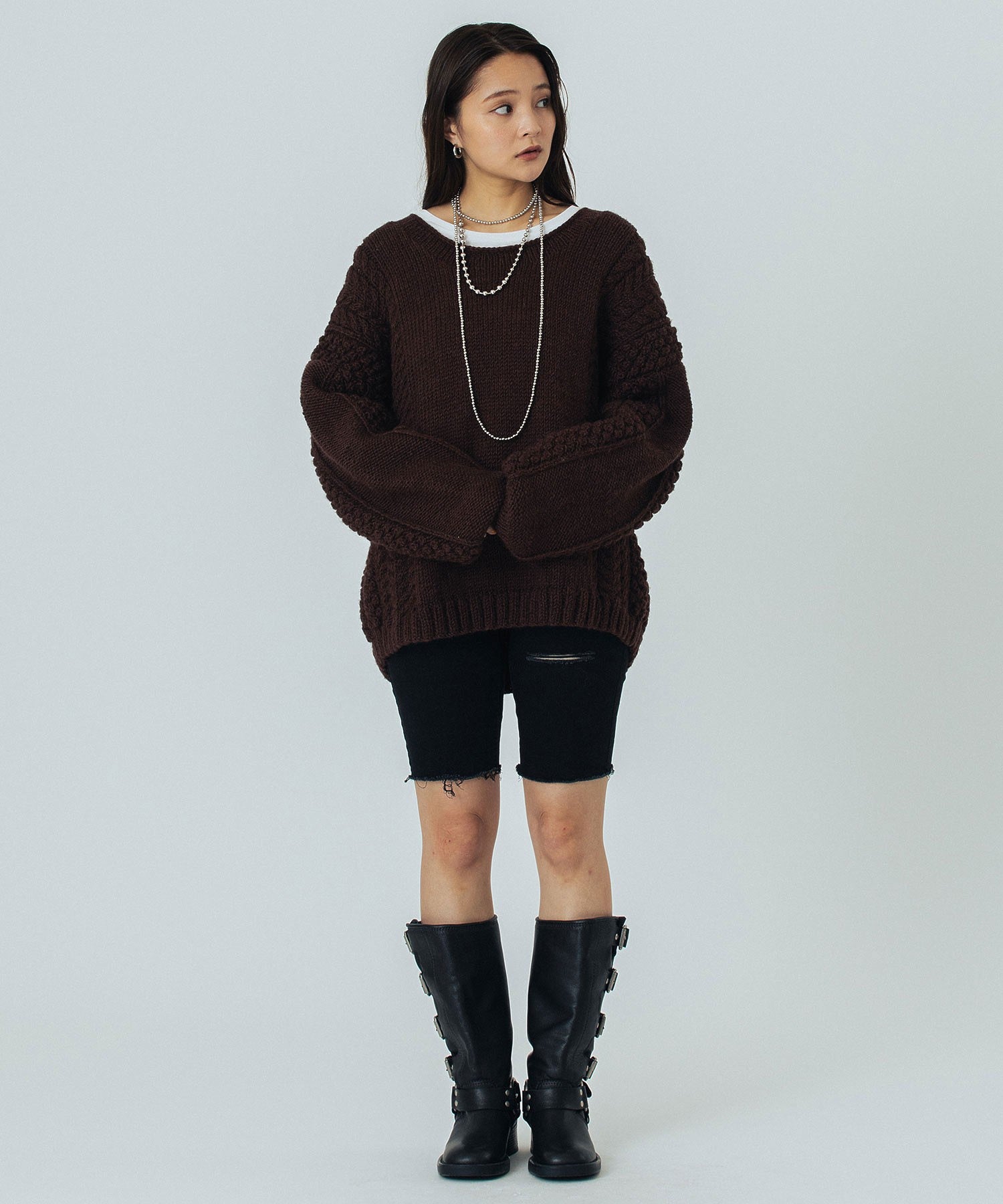 CREOLME/LAME KNIT HALF PANTS