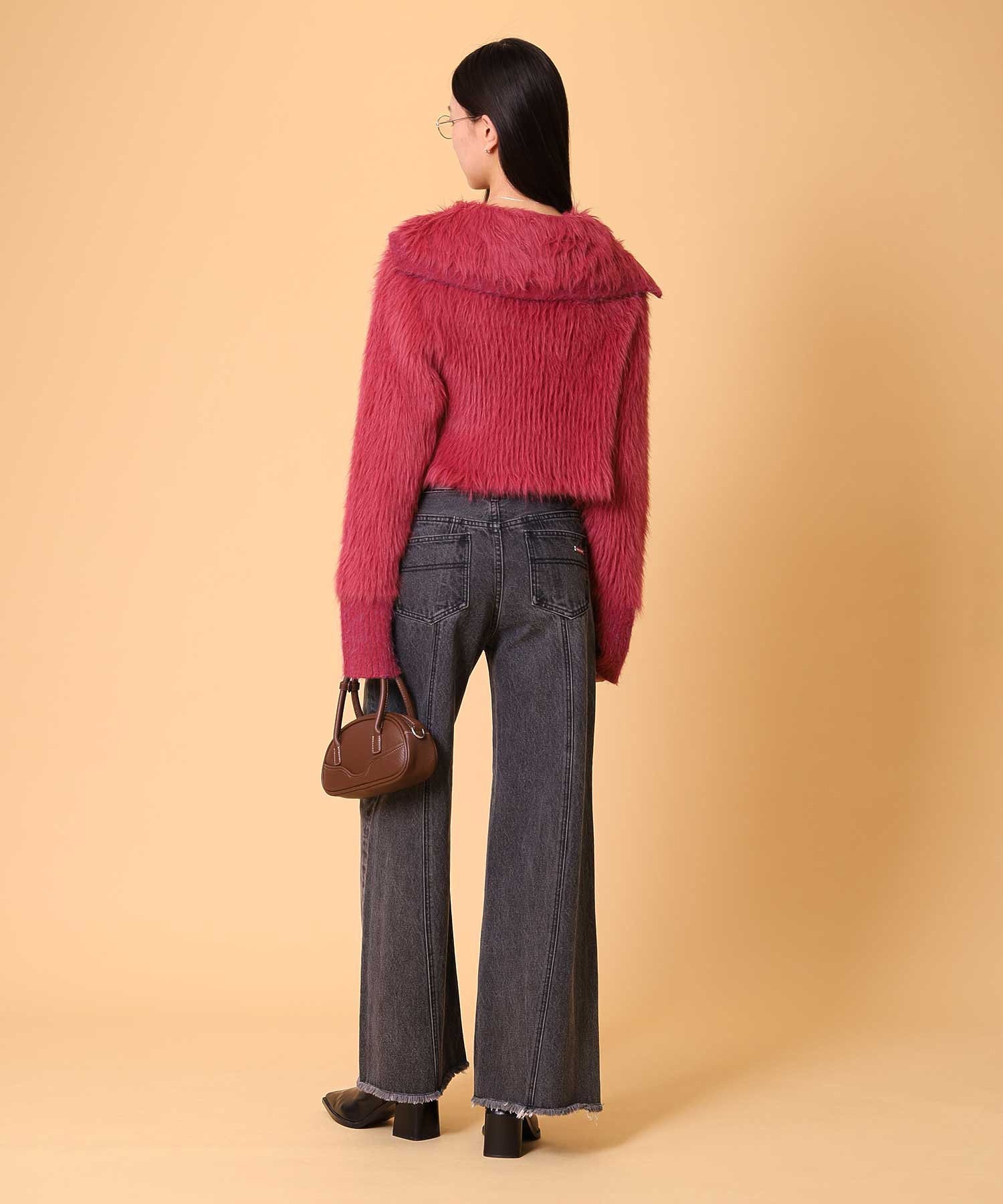 ビッグカラーシャギーニットカーディガン