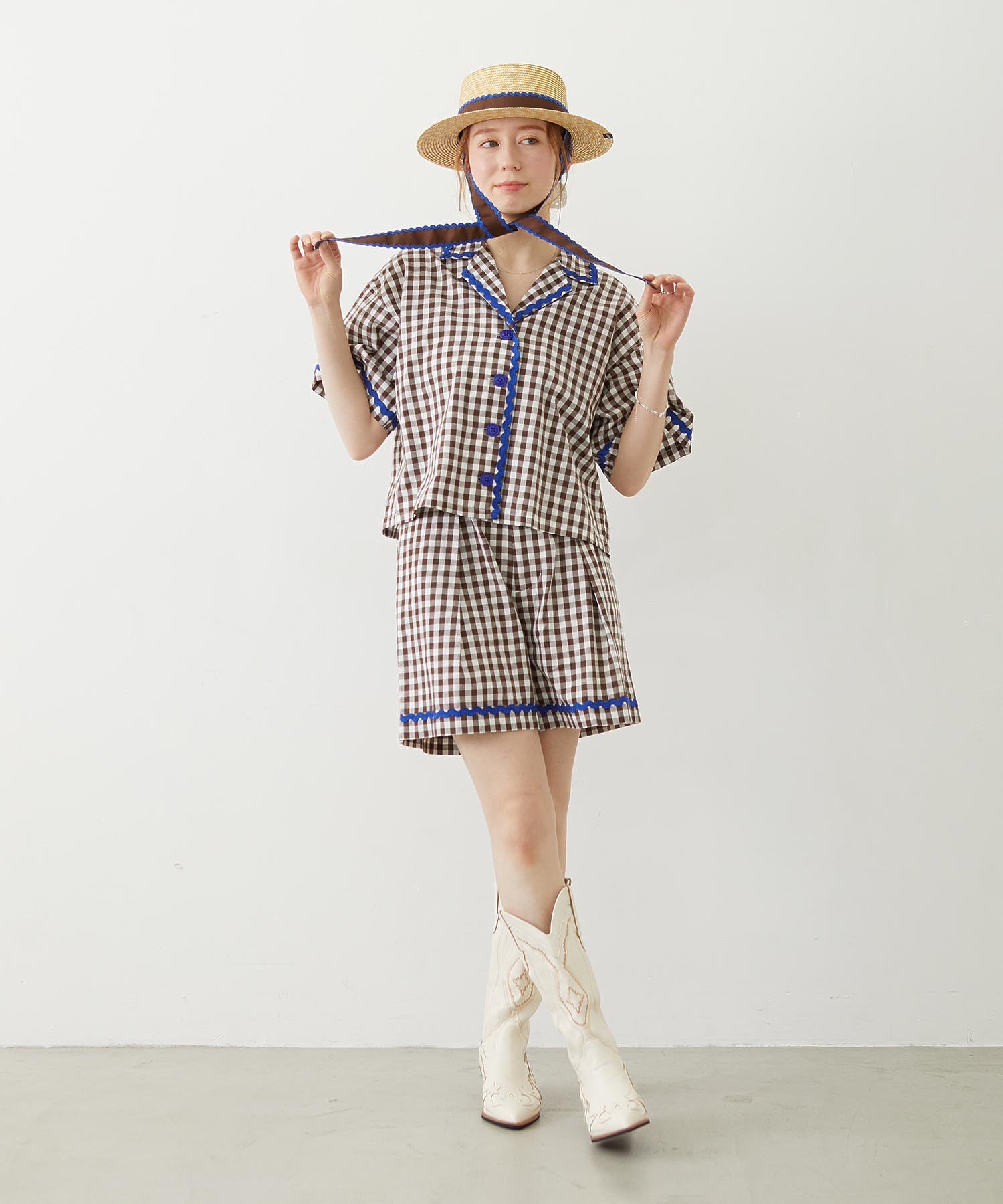 TRIMMED GINGHAM CHECK SHORTS