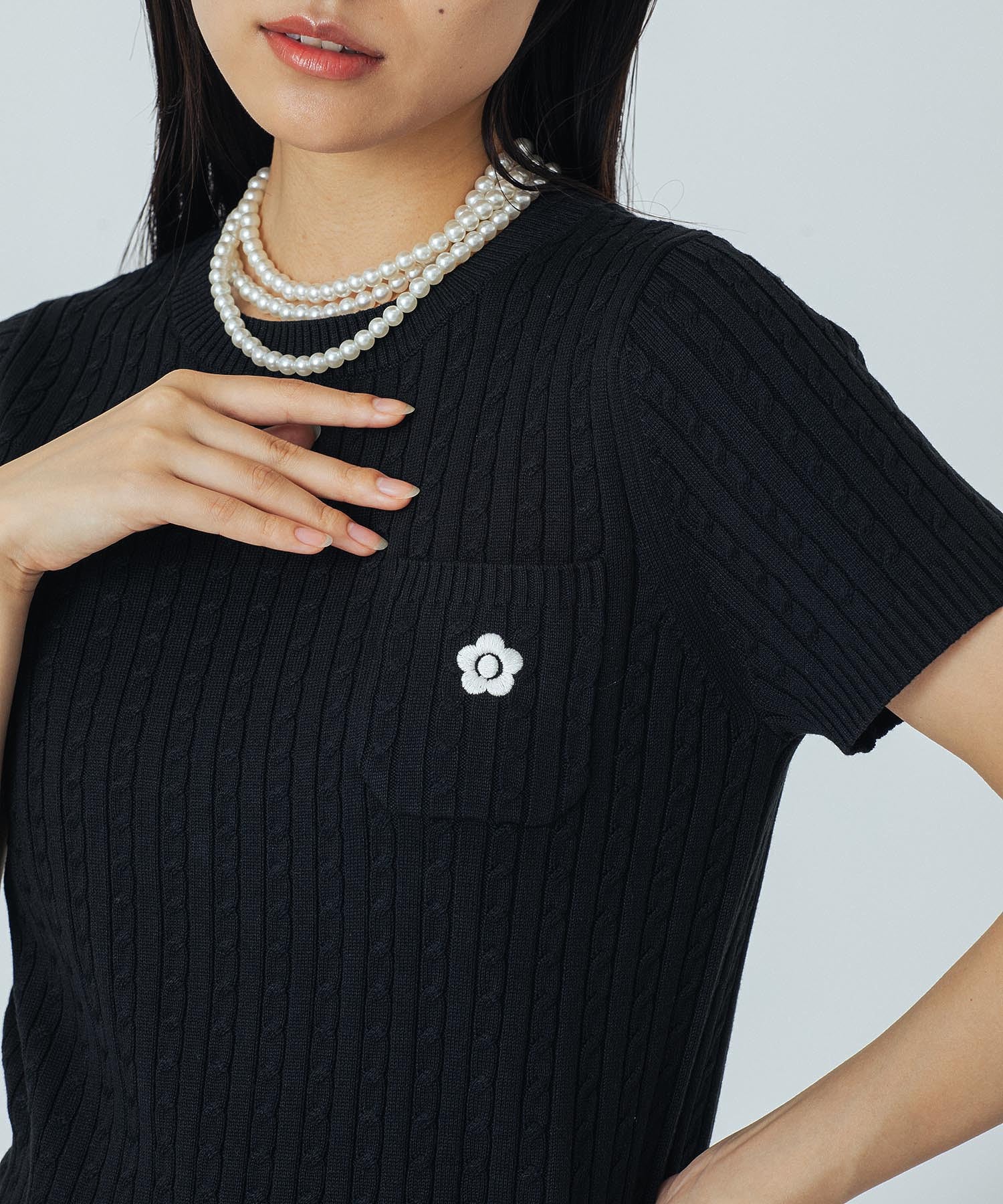 【レッドROSE BUD別注カラー】MARY QUANT/CABLE HALF SLEEVE KNIT