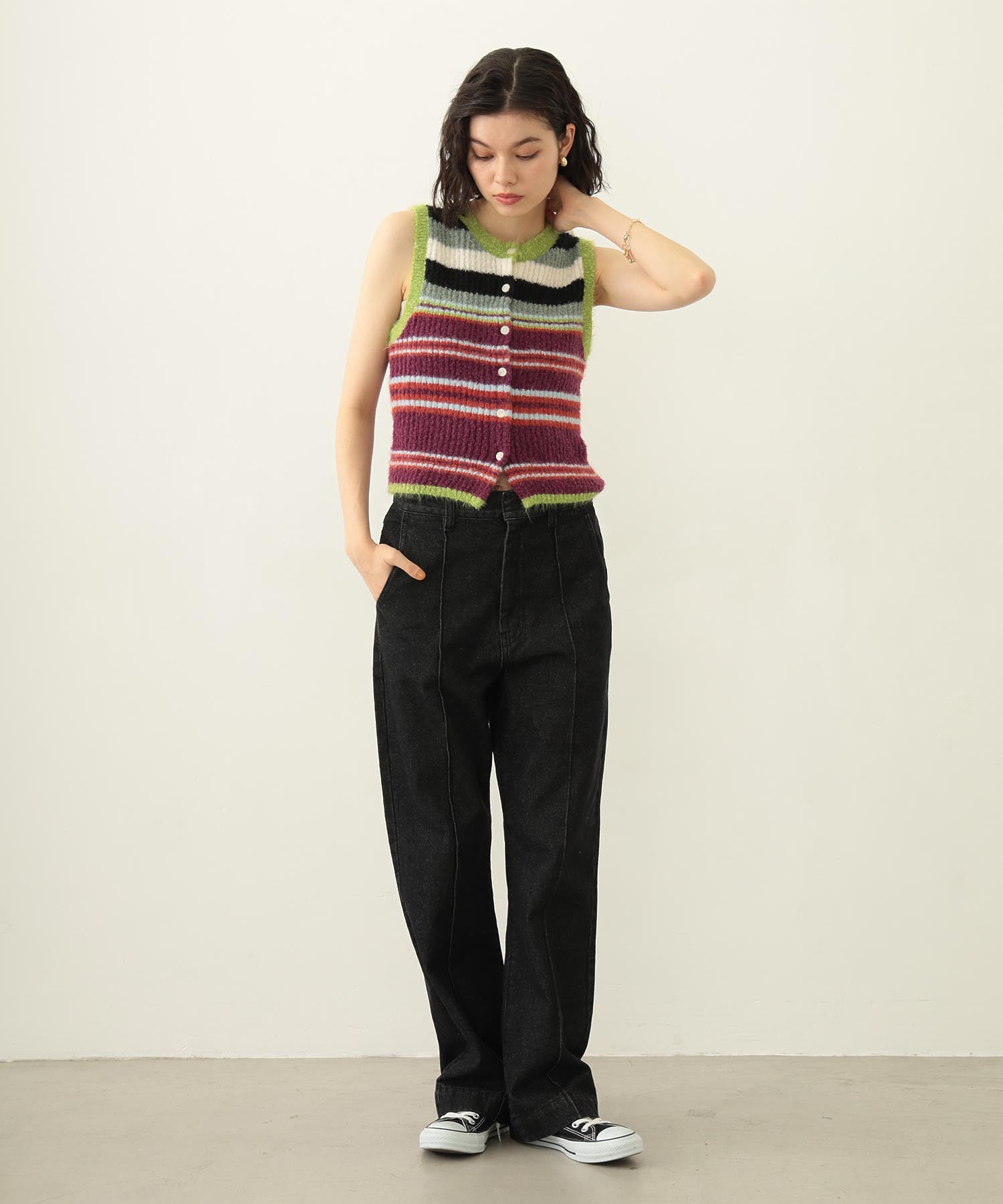 TWO-TYPE STRIPED KNIT VEST