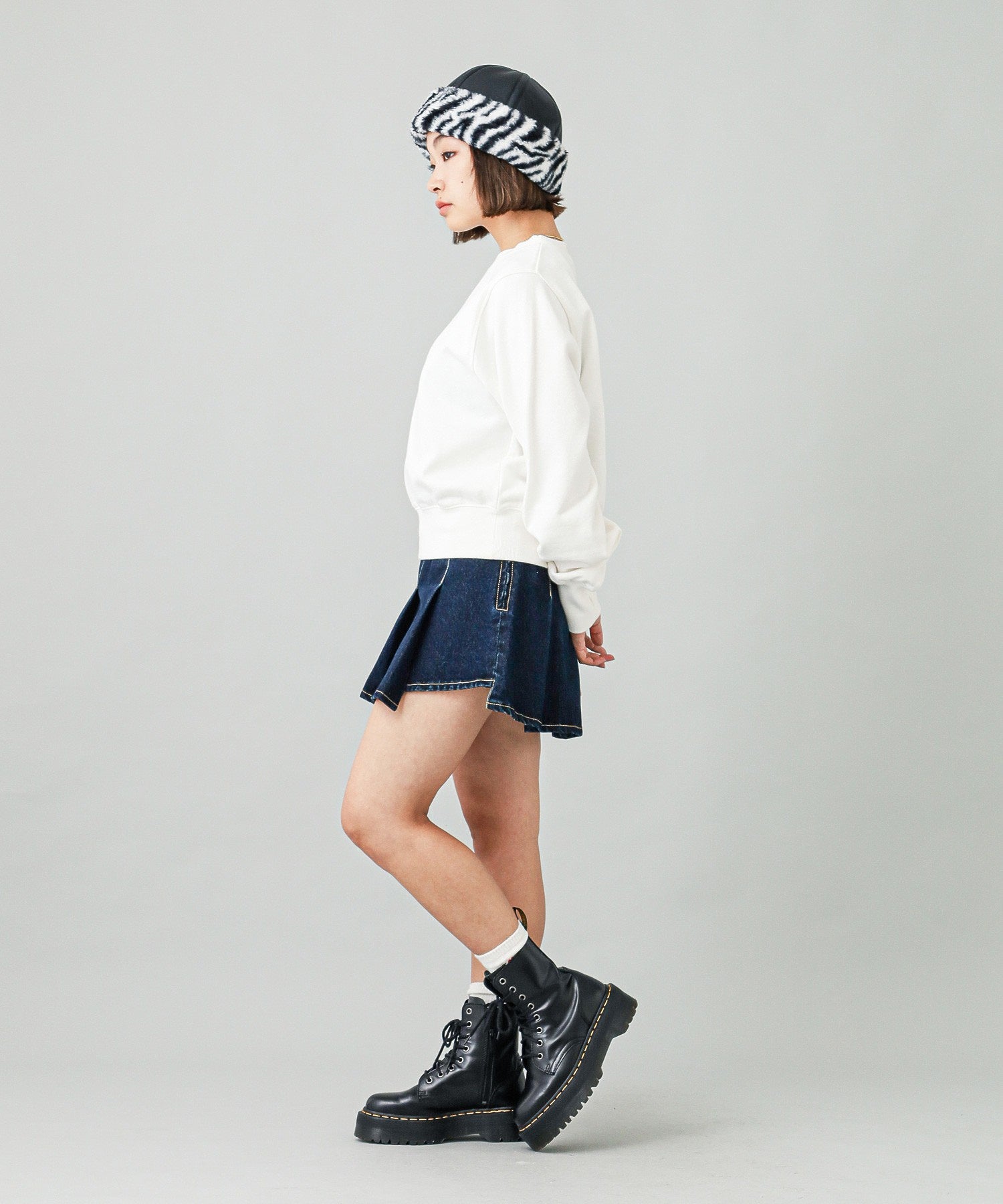 PLEATED DENIM MINI SKIRT