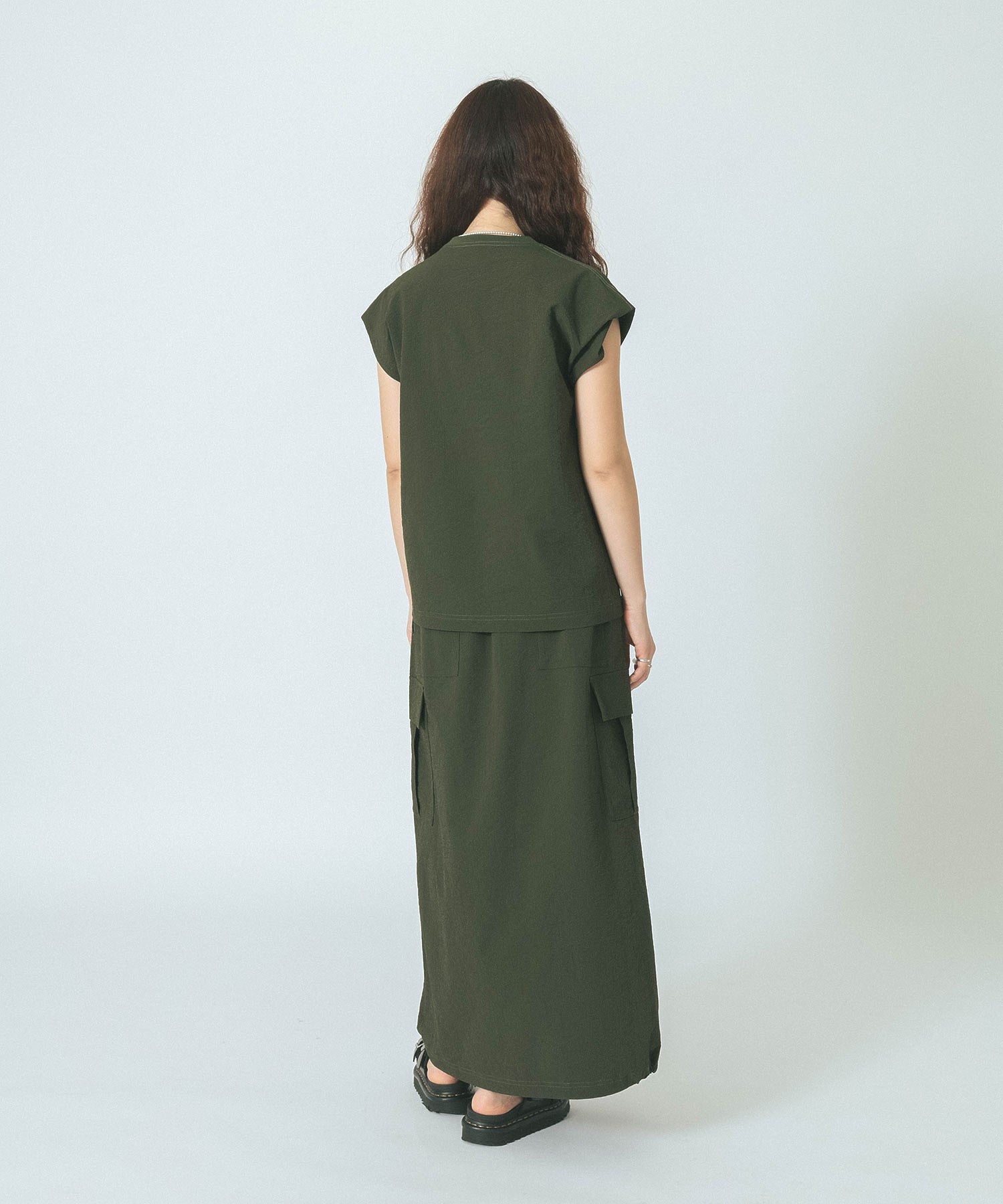 THOUSAND MILE×GENE HEAVENS/FRENCH SLEEVE TOP & MAXI CARGO SKIRT SET UP