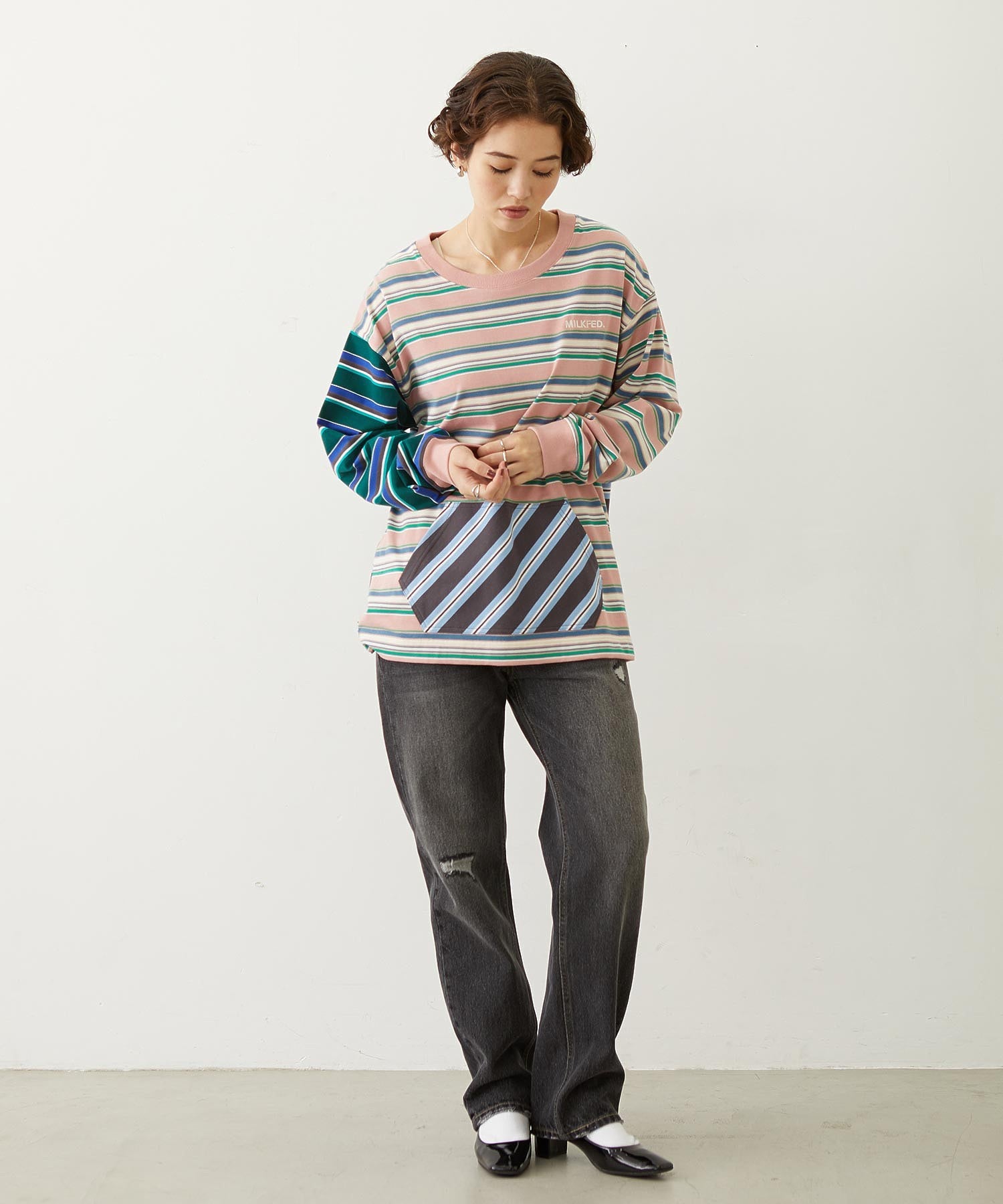 THREE PATTERN STRIPE L/S TOP
