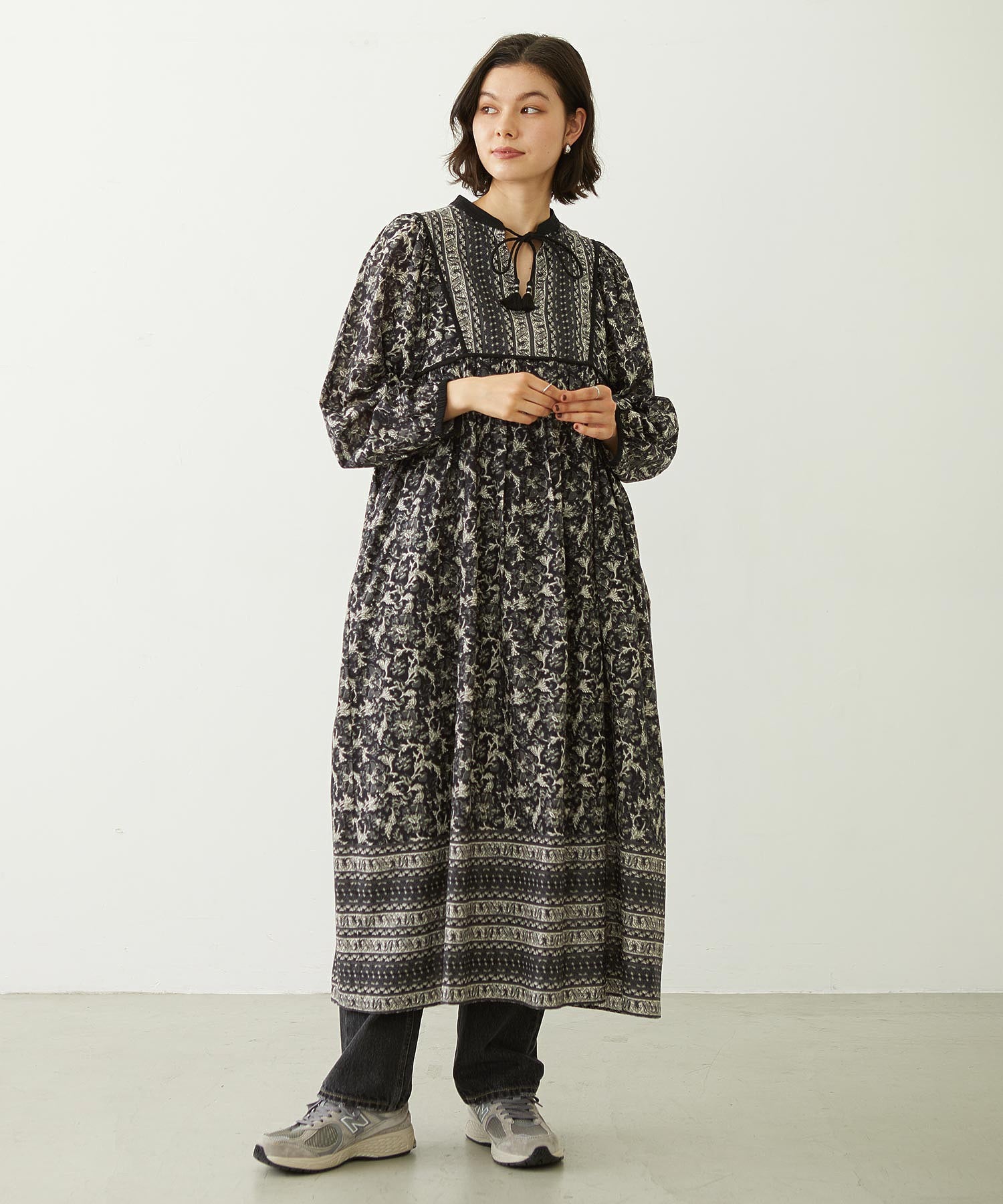 PRINTED TASSEL TIE DRESS