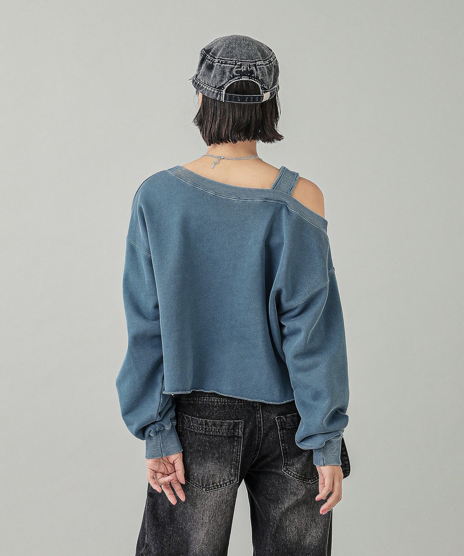 FADED X PATCH LAYERED SHOULDER SWEAT TOP