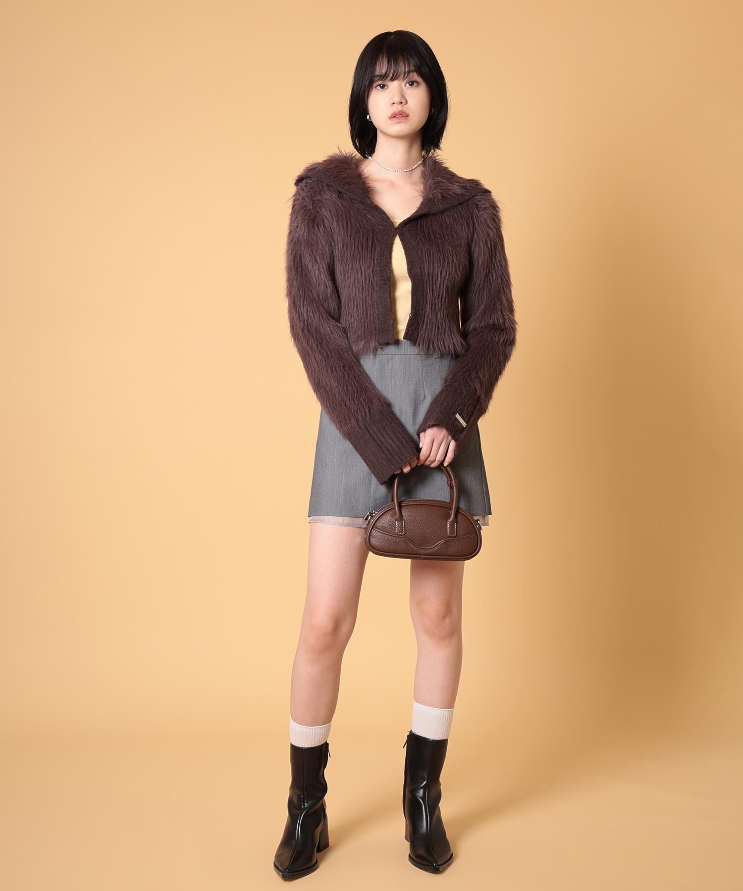 ビッグカラーシャギーニットカーディガン