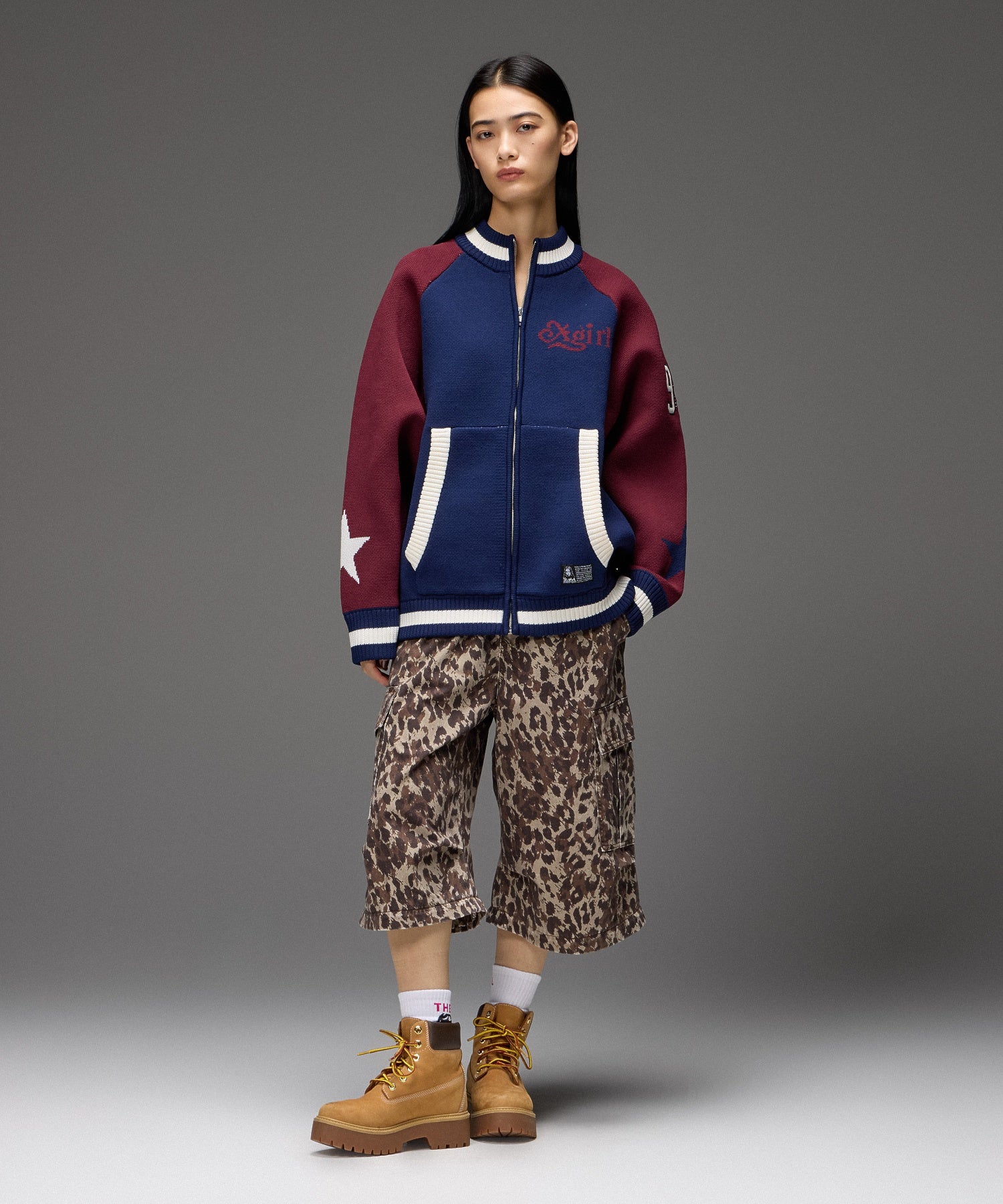 THE X-GIRL LOGO AND FACE JACQUARD RIB SOCKS
