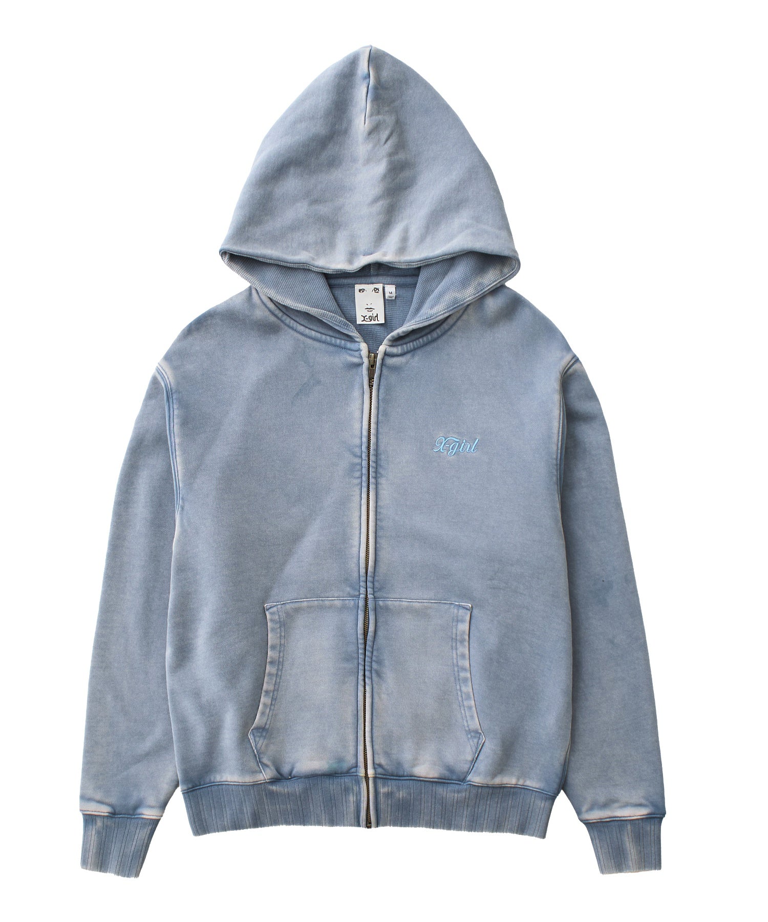 BLEACHED LOGO PATCH ZIP UP SWEAT HOODIE