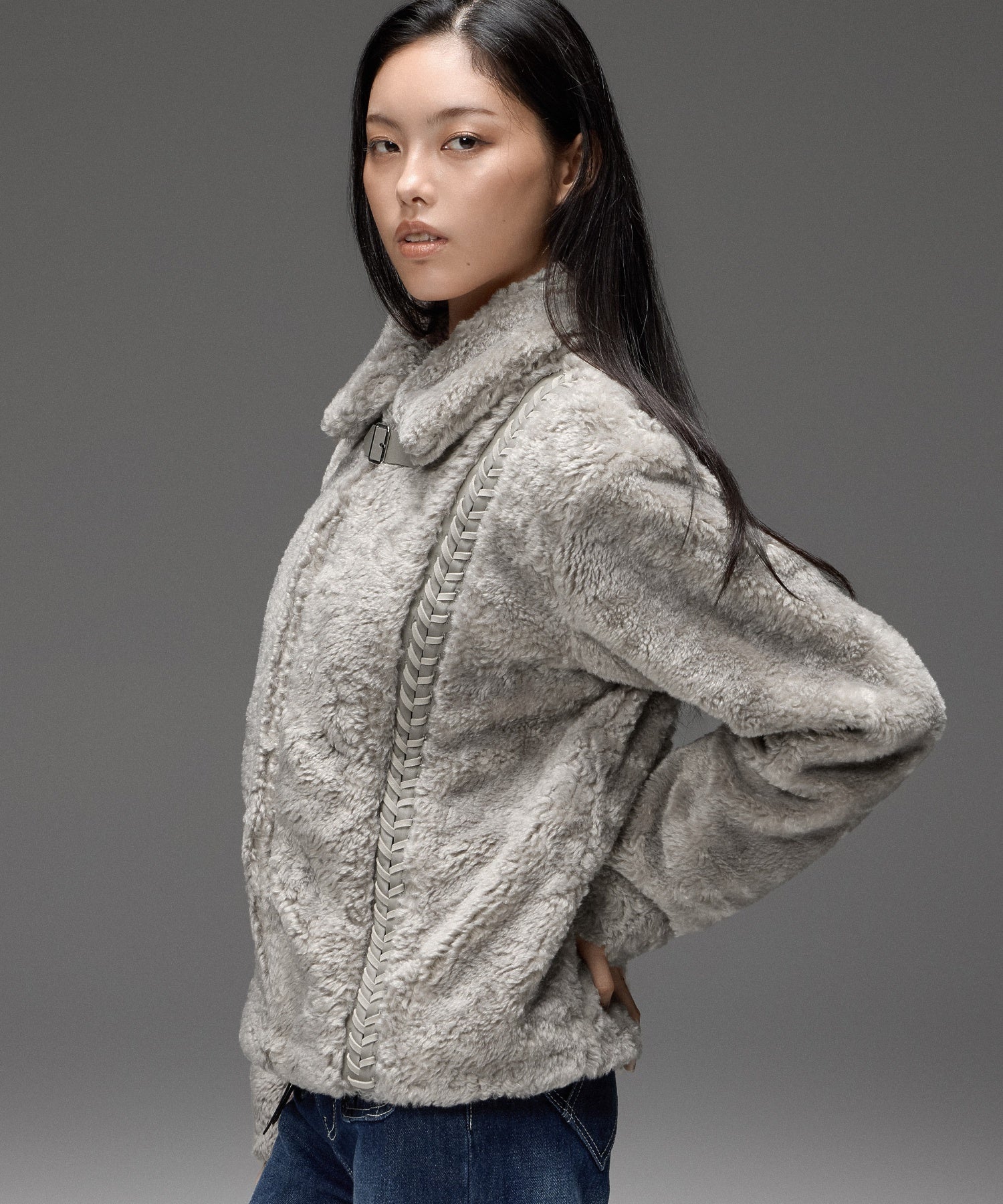 FAUX FUR LACE UP JACKET