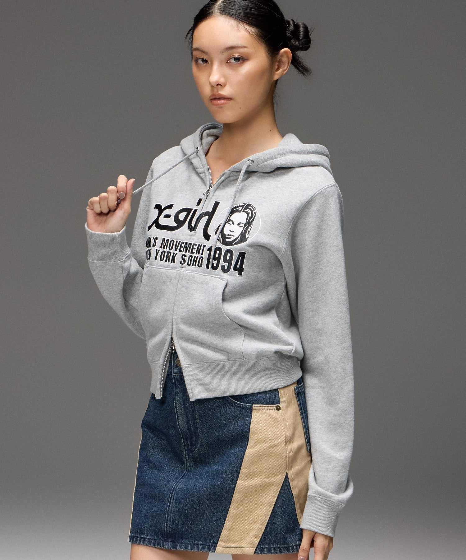 FACE AND LOGO COMPACT ZIP UP SWEAT HOODIE