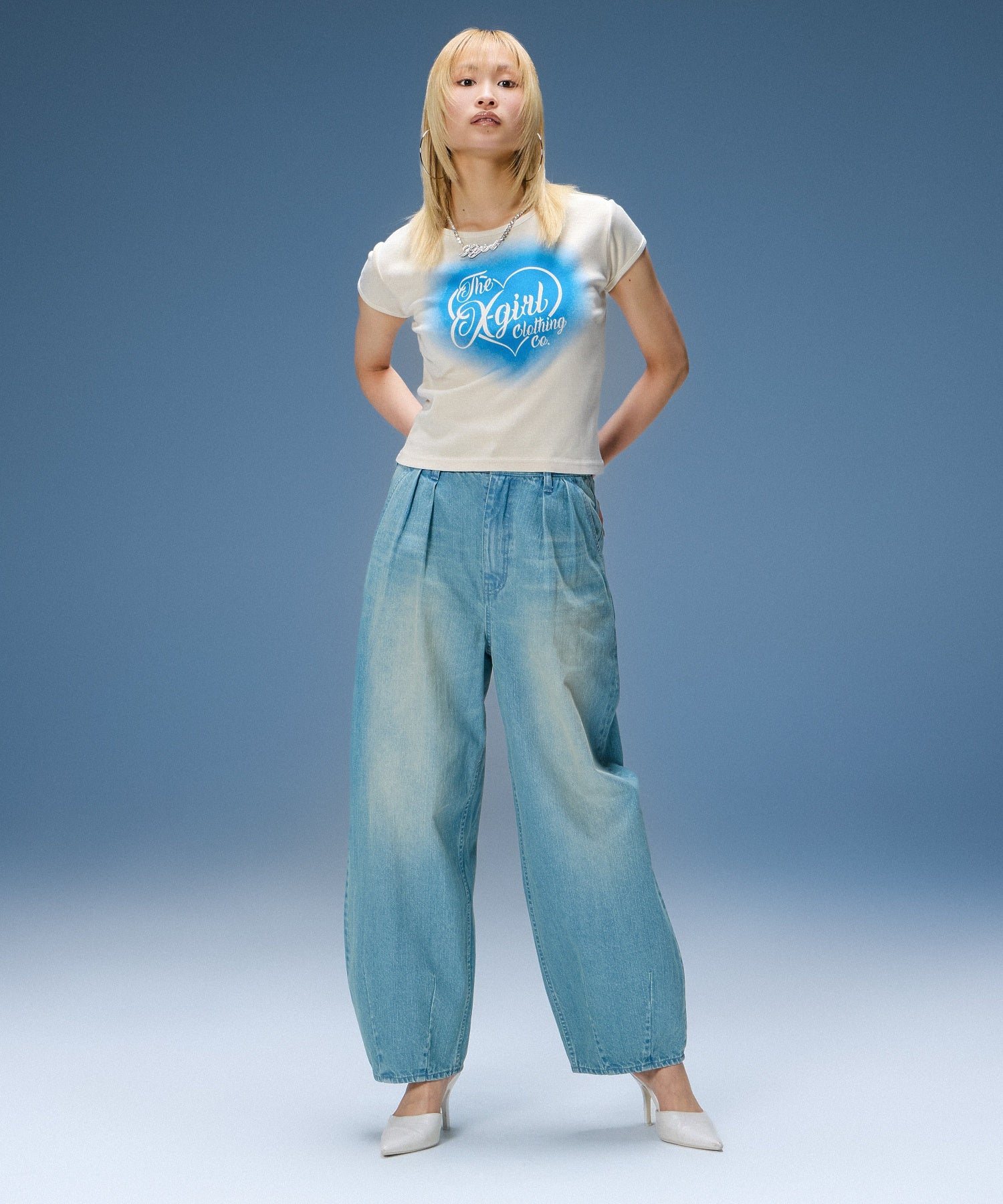 TUCK WIDE LEG DENIM PANTS