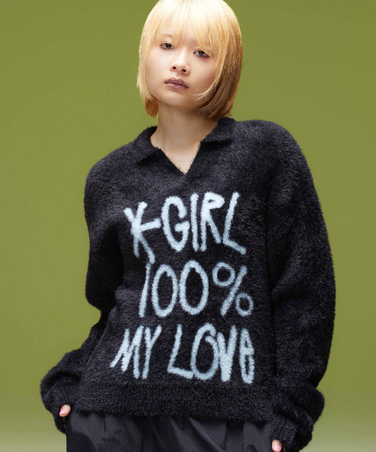 LOGO JACQUARD SHAGGY SKIPPER KNIT TOP