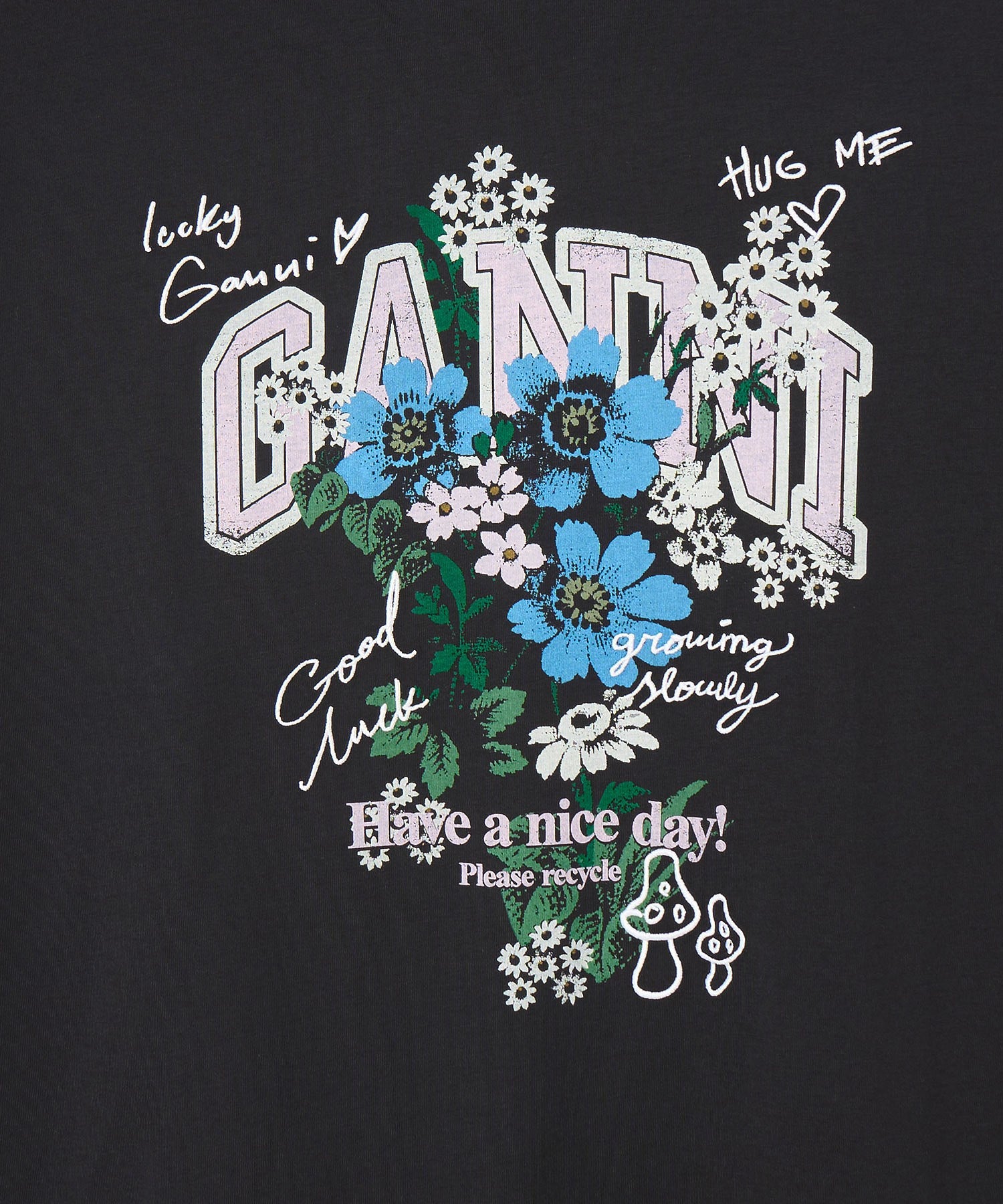 GANNI/BASIC COTTON JERSEY LONGSLEEVE FLOWER PRINT