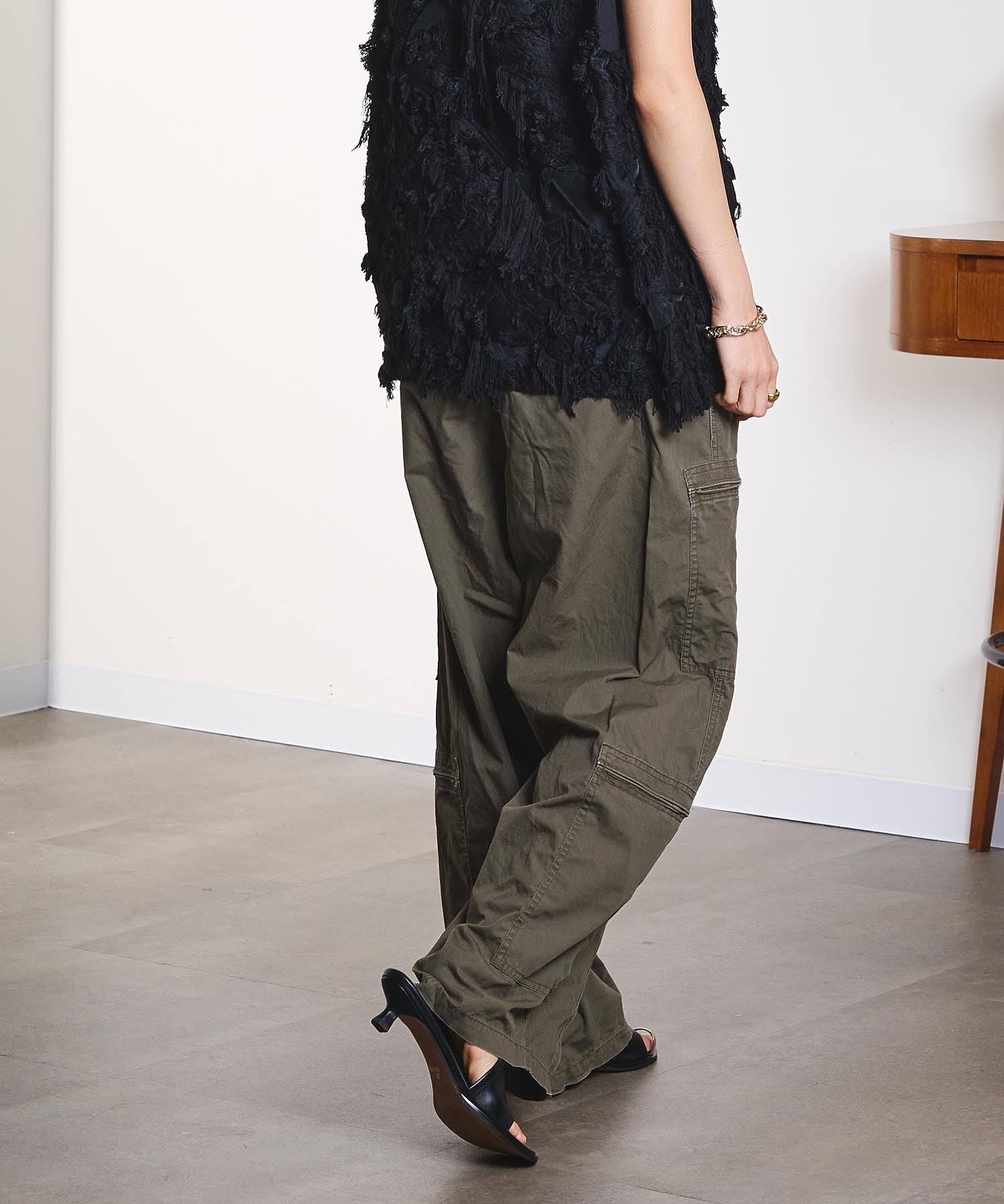 CREOLME/MILITARY WIDE LEG PANTS