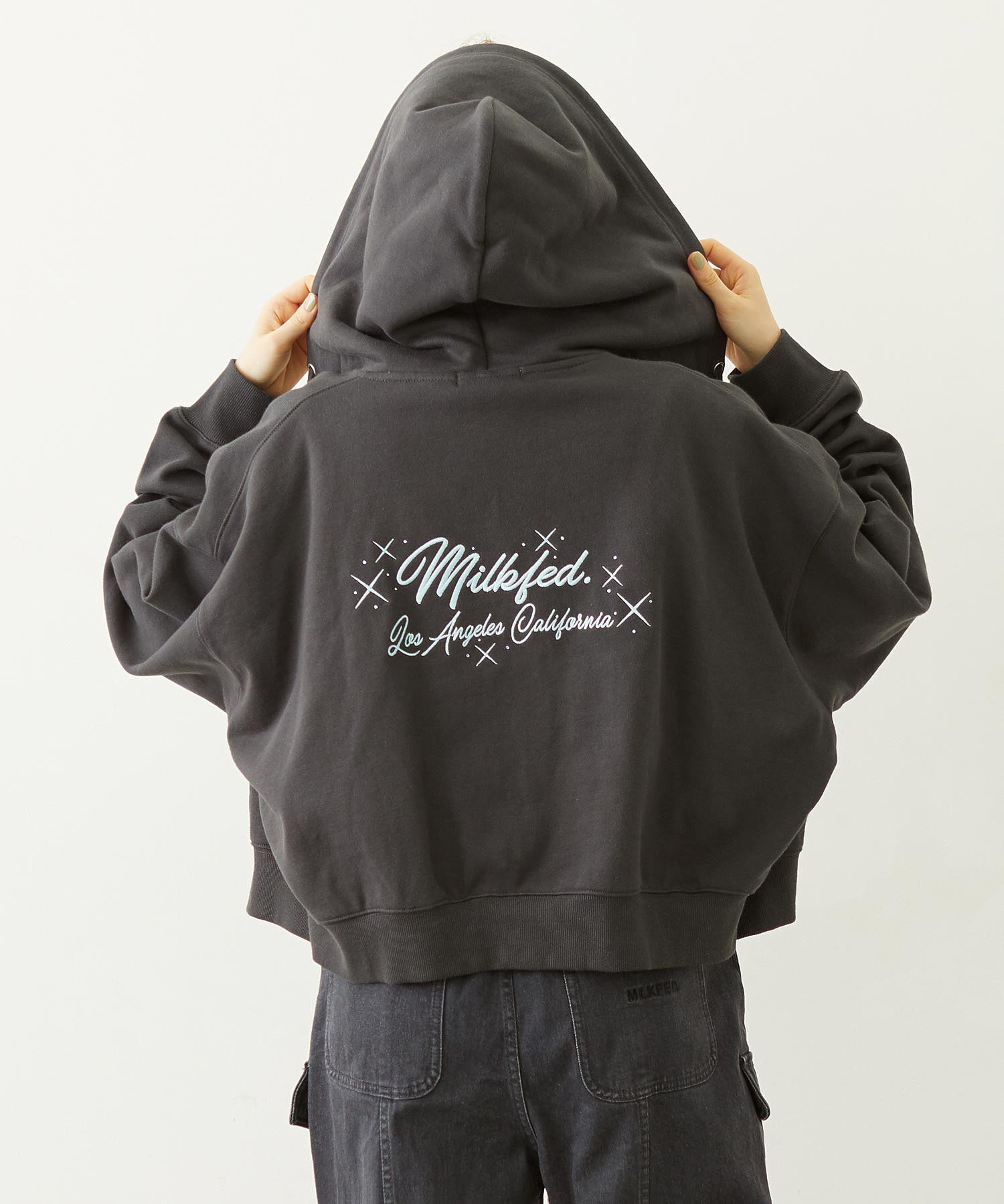 RHINESTONE LOGO SHORT ZIP UP HOODIE