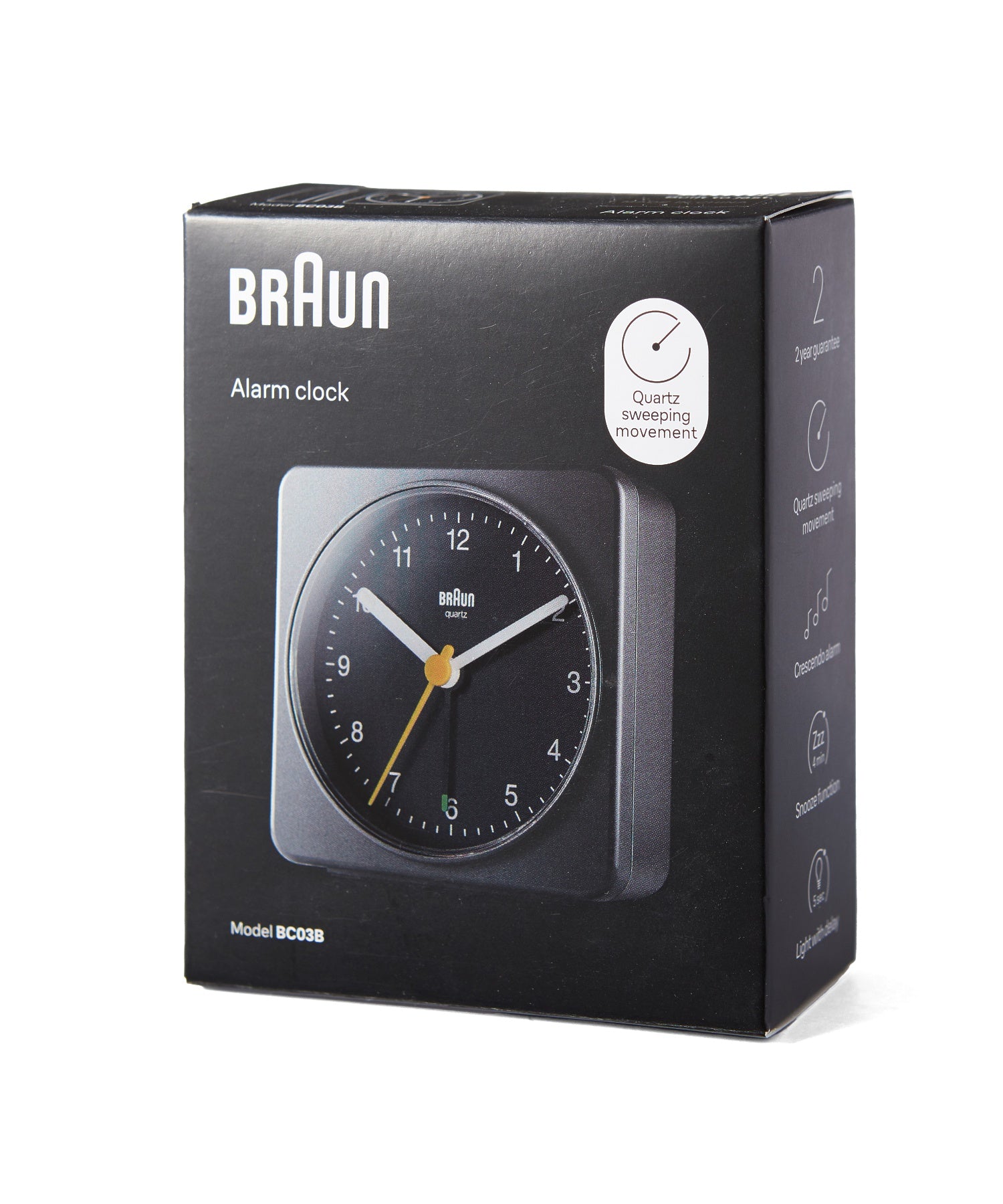 BRAUN ALARM CLOCK BLACK BC03B（ブラウン置き時計 アラームクロック ブラック スイープ運針 静音設計）