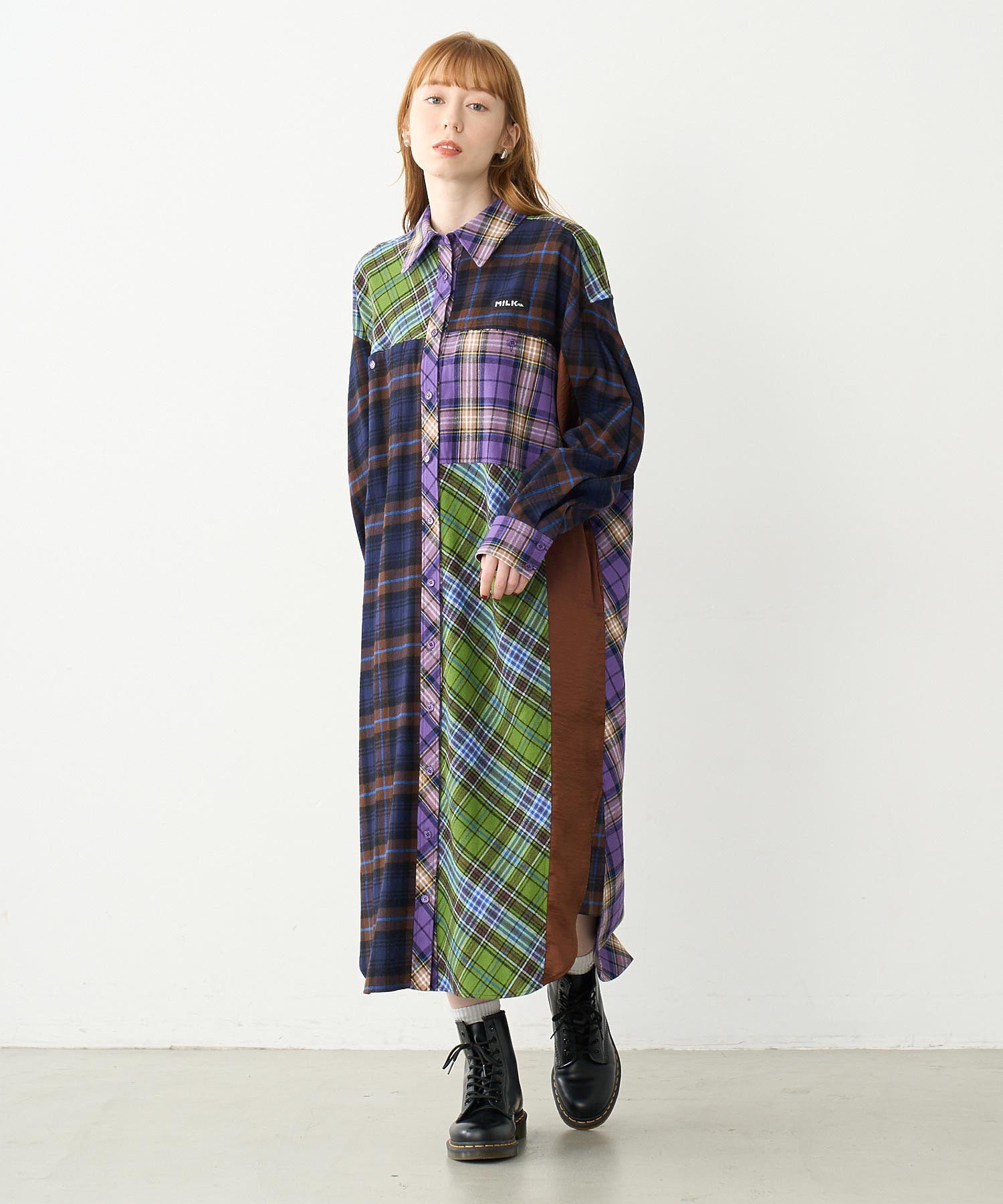 PLAID PATCHWORK SHIRT DRESS