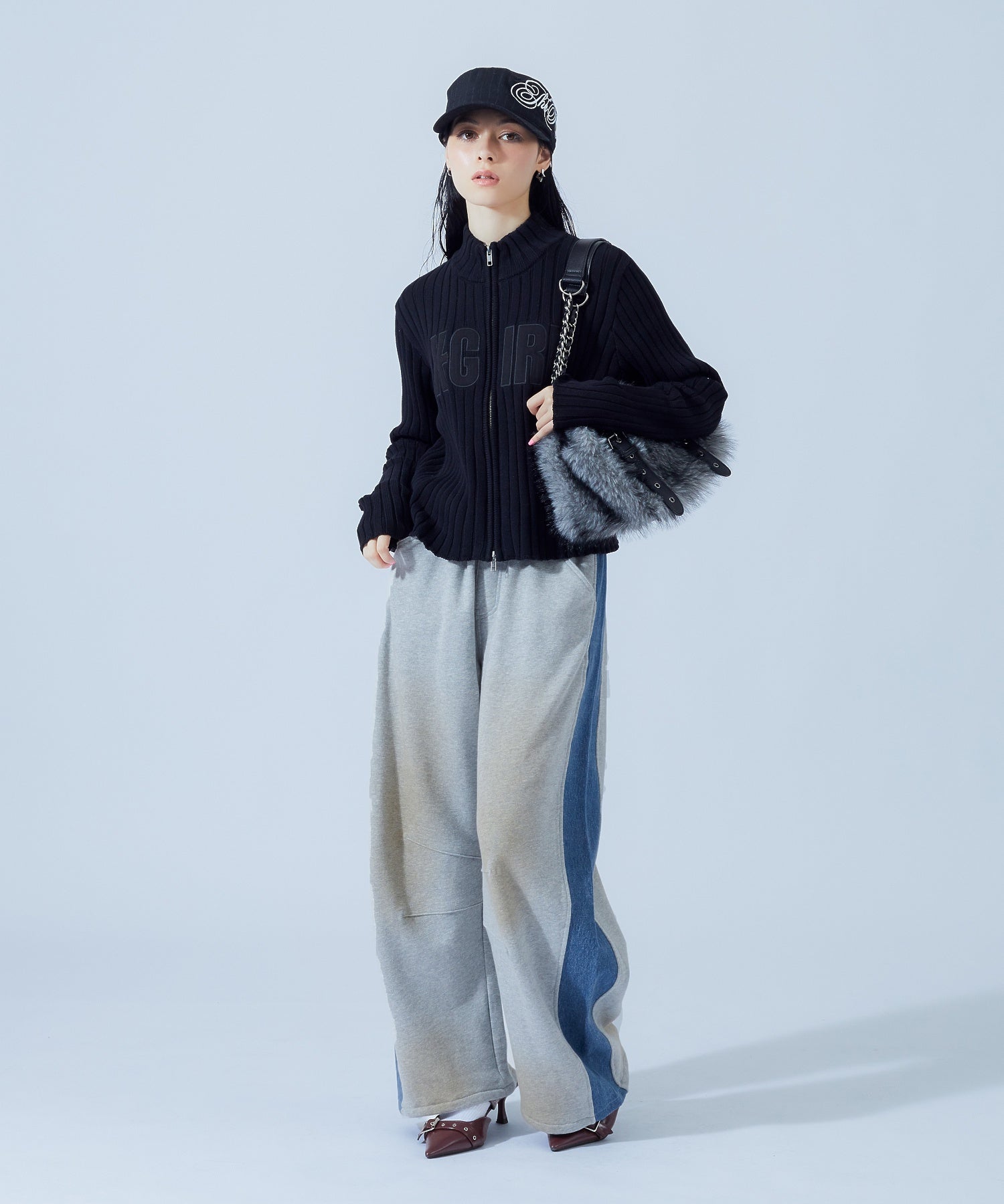 DENIM PANELED WIDE BAGGY SWEATPANTS