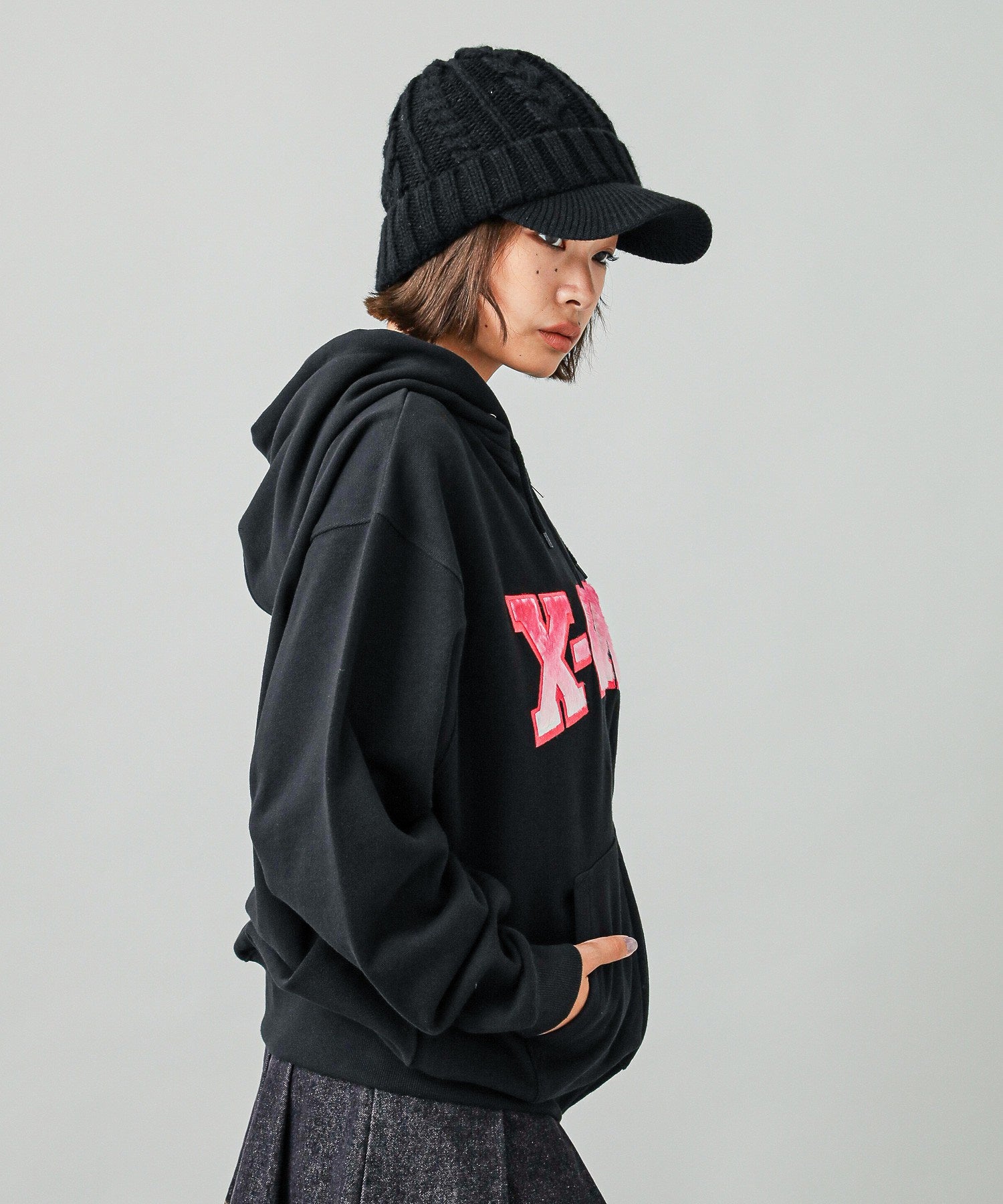 FAUX FUR LOGO ZIP UP SWEAT HOODIE