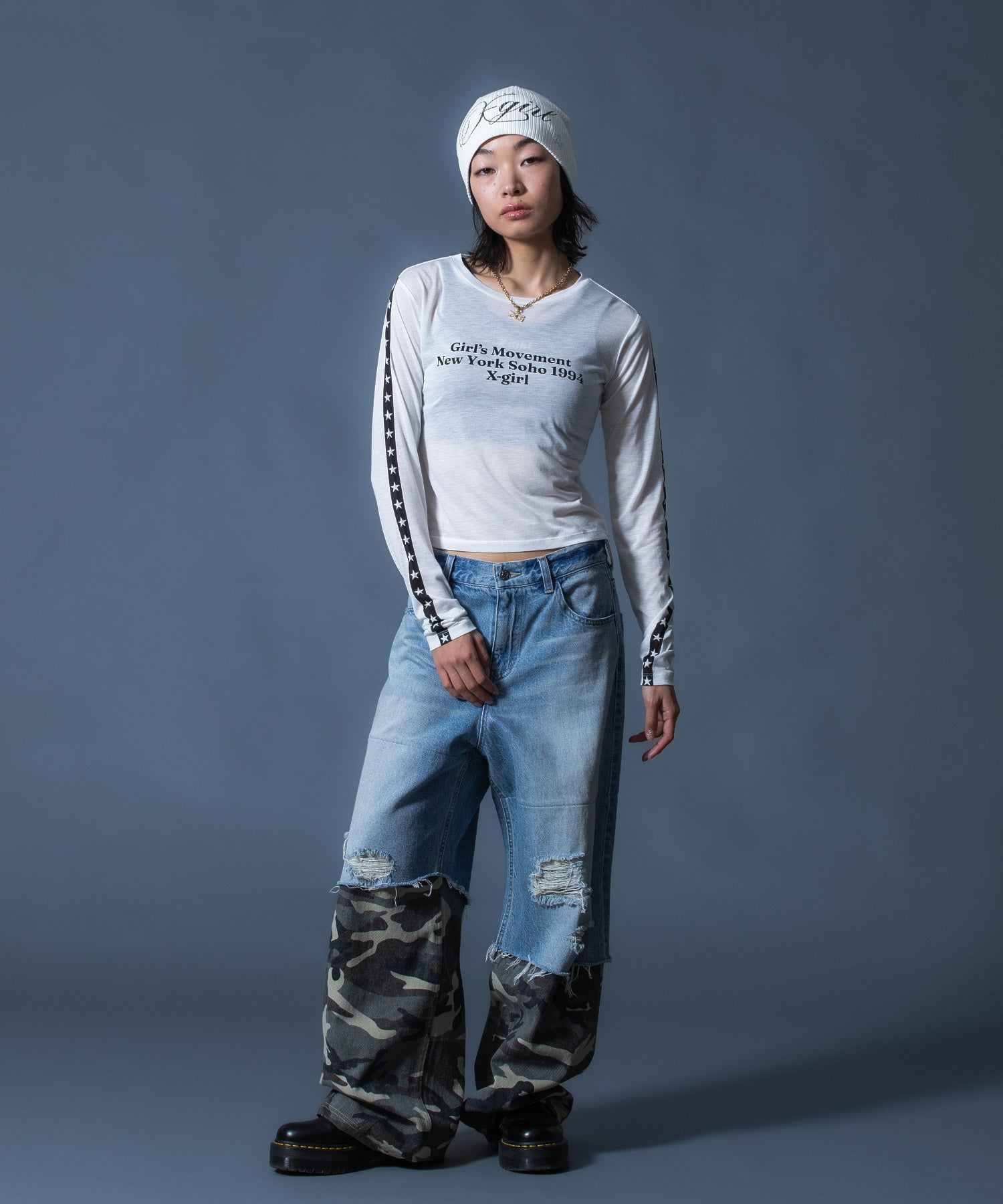 STAR STRIPED SLEEVE SHEER L/S TOP