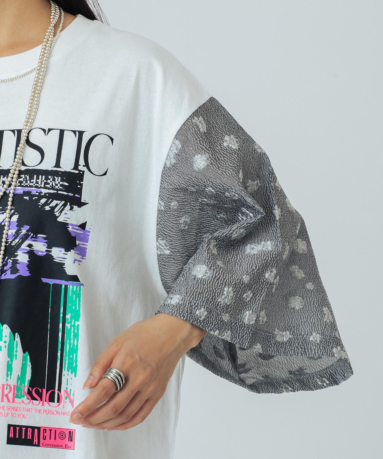 OKIRAKU×ROSEBUD/FLOWER SLEEVE GRAPHIC TOP