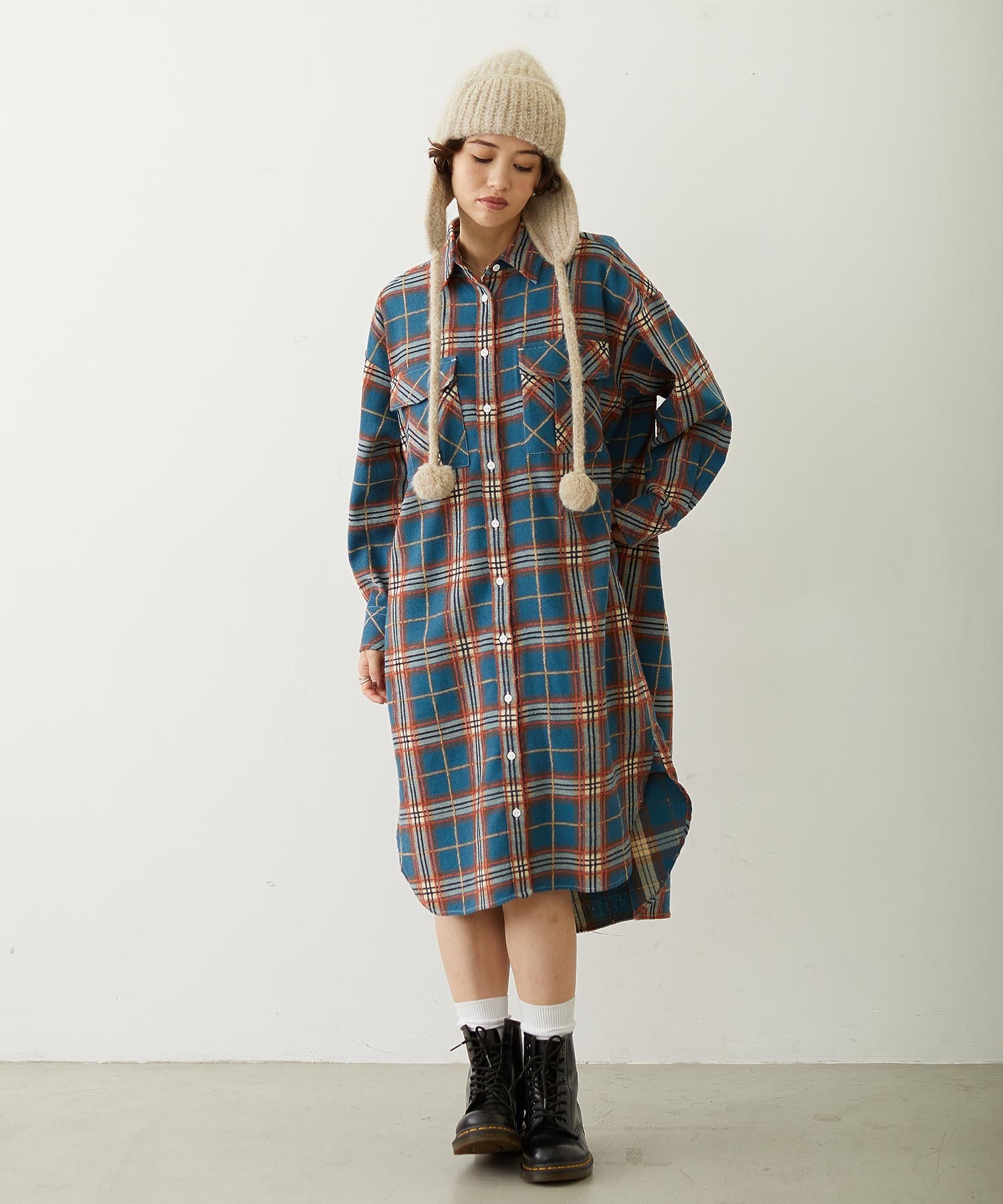 LOGO PLAID SHIRT DRESS