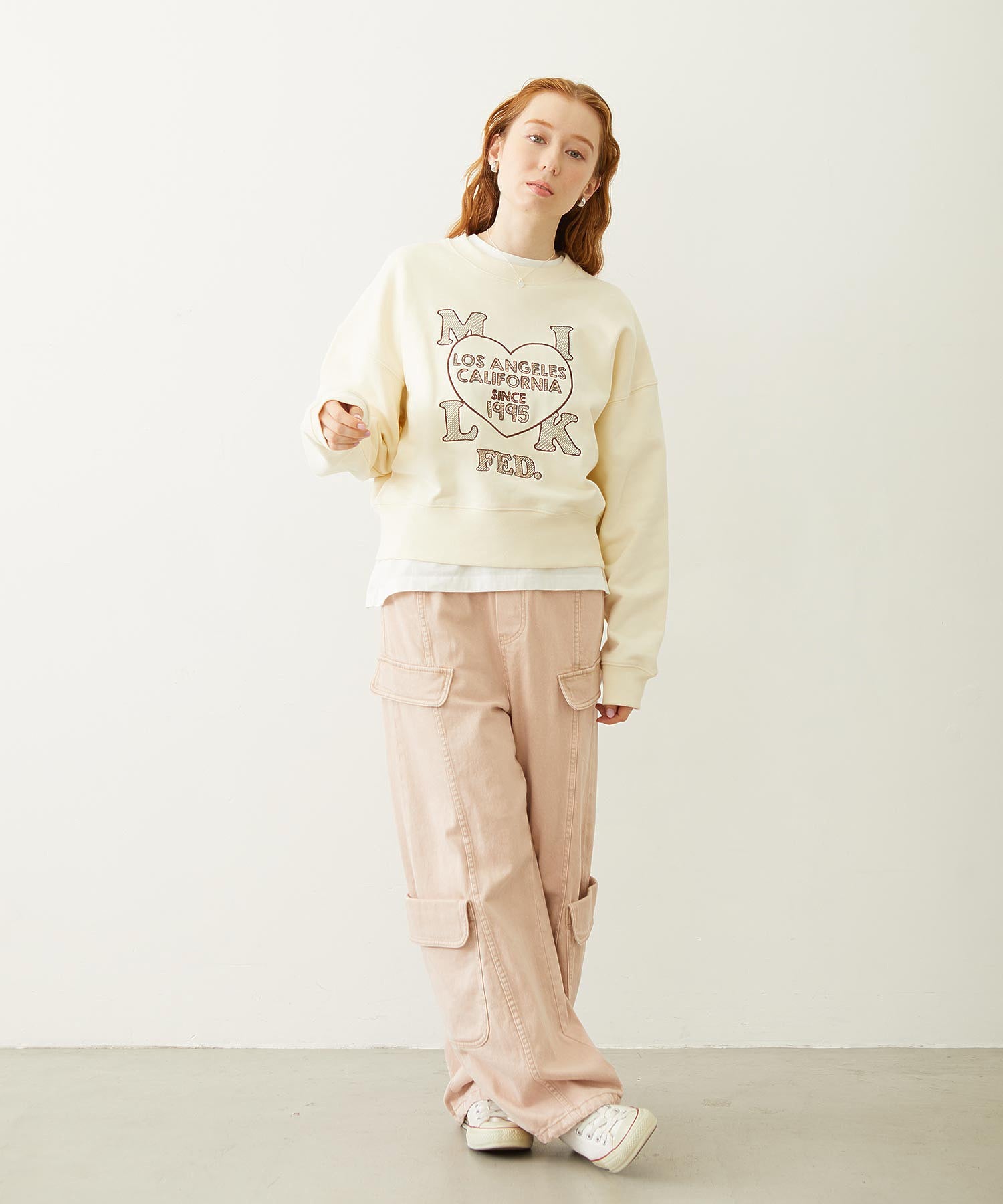STITCHED HEART LOGO SHORT CREW SWEAT