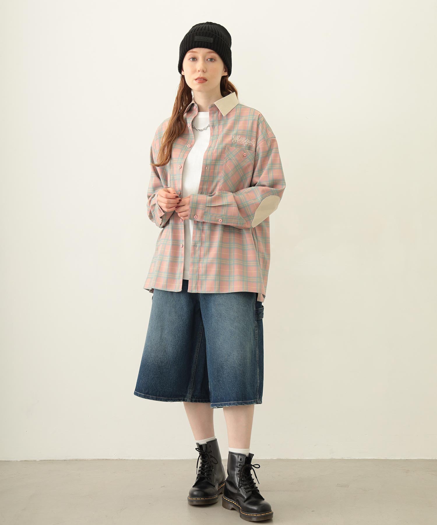 HEART ELBOW PATCH PLAID SHIRT
