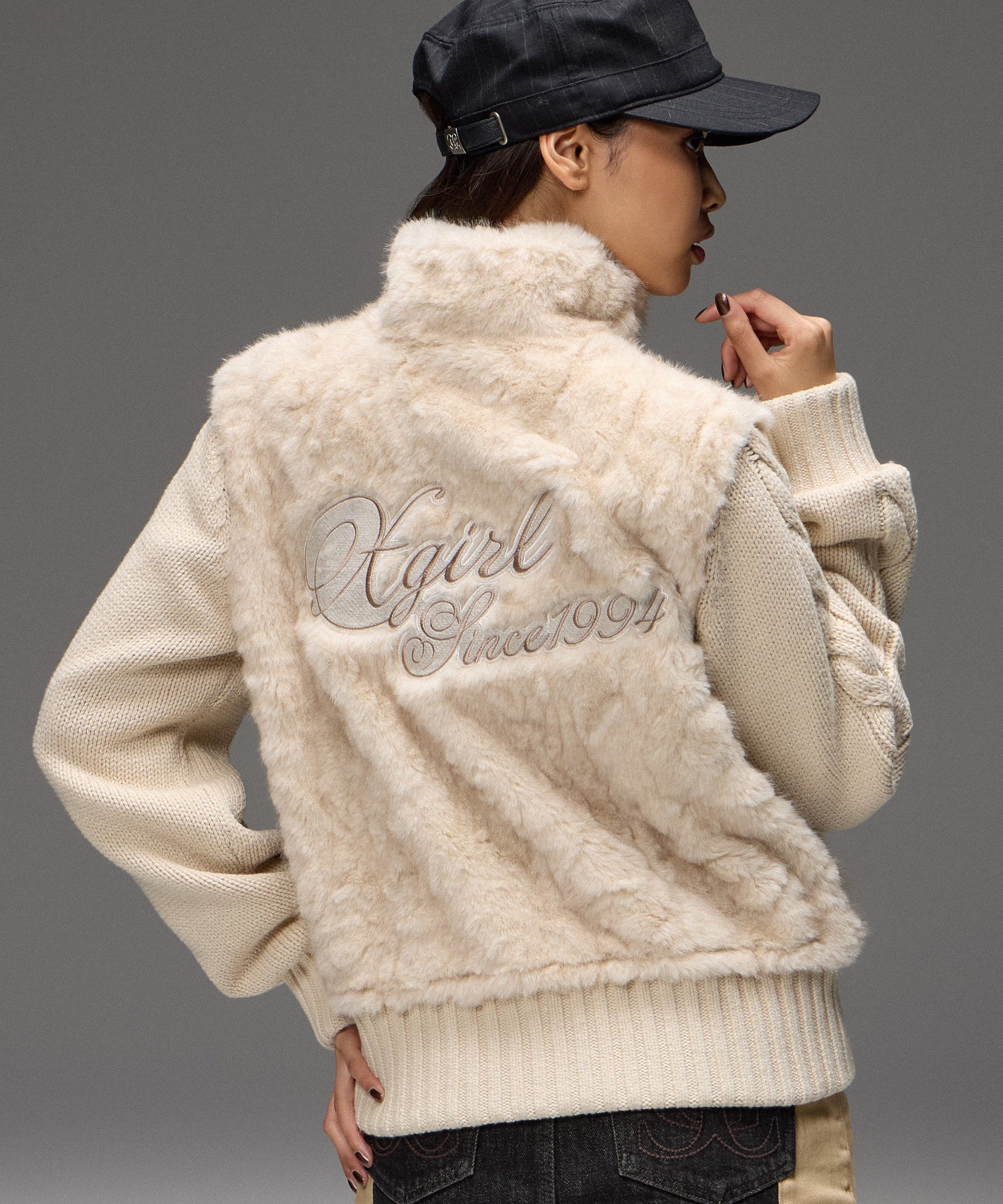 FAUX FUR AND KNIT JACKET