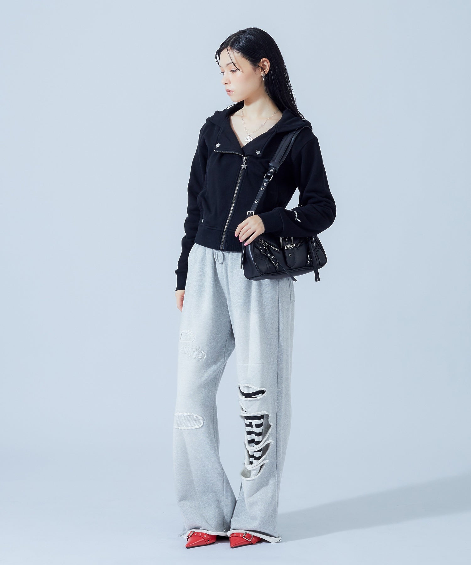 DOUBLE COLLAR ZIP UP SWEAT HOODIE