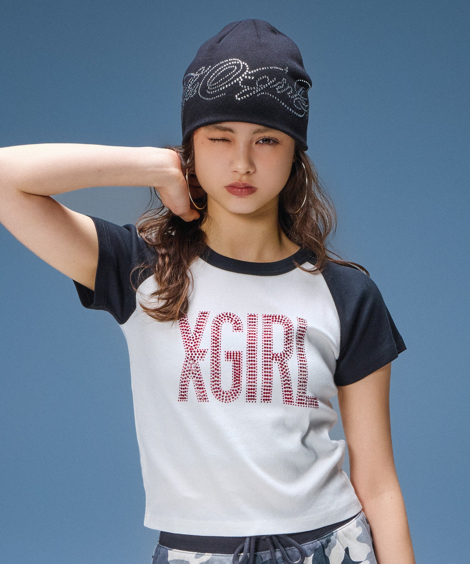 RHINESTONE DECORATIVE SCRIPT LOGO BEANIE