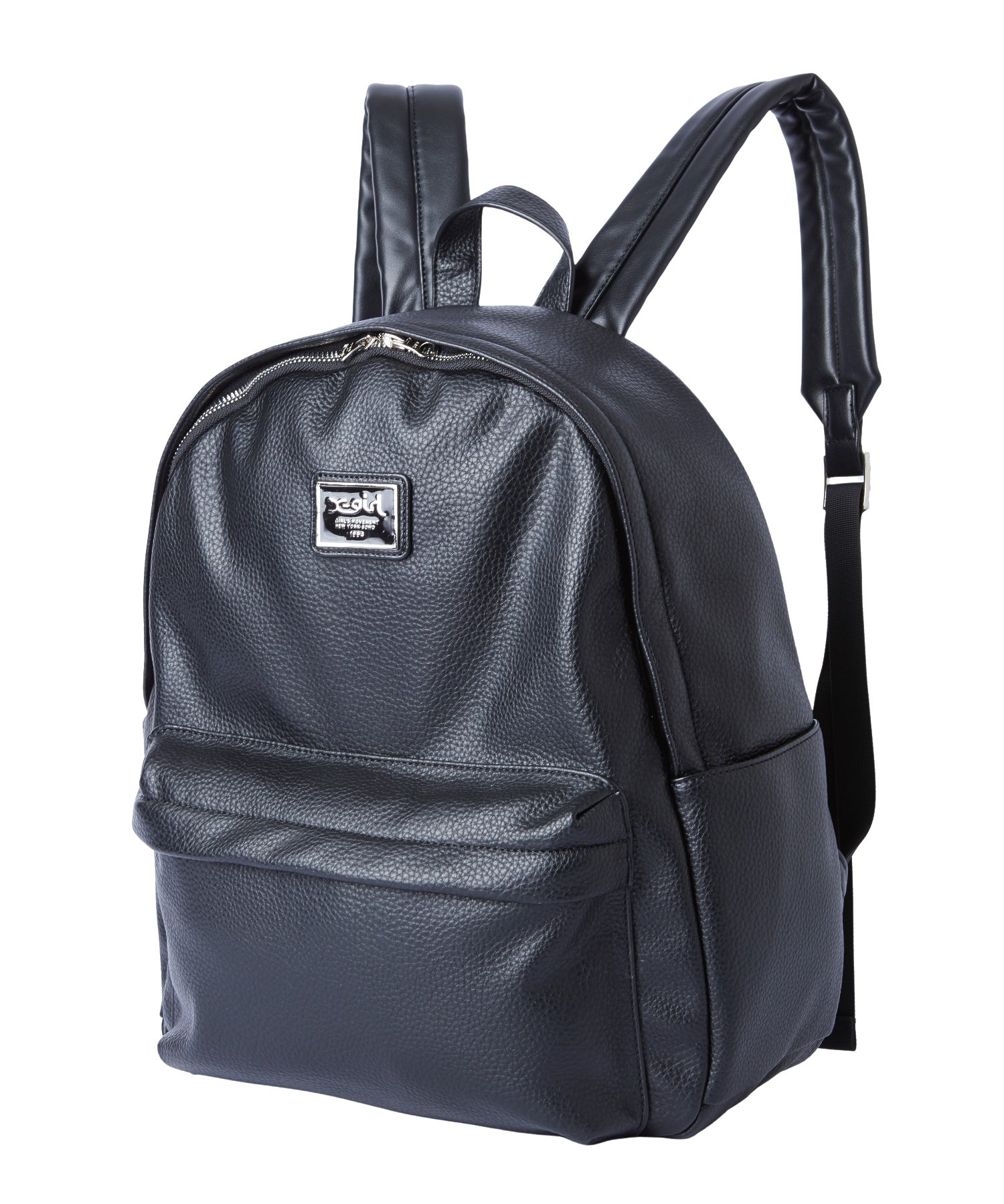 METAL LABEL FAUX LEATHER DAYPACK