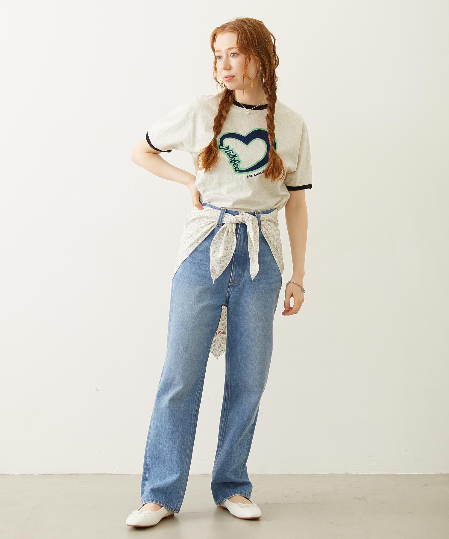 HEART LOGO FLOCK PRINT RINGER TEE