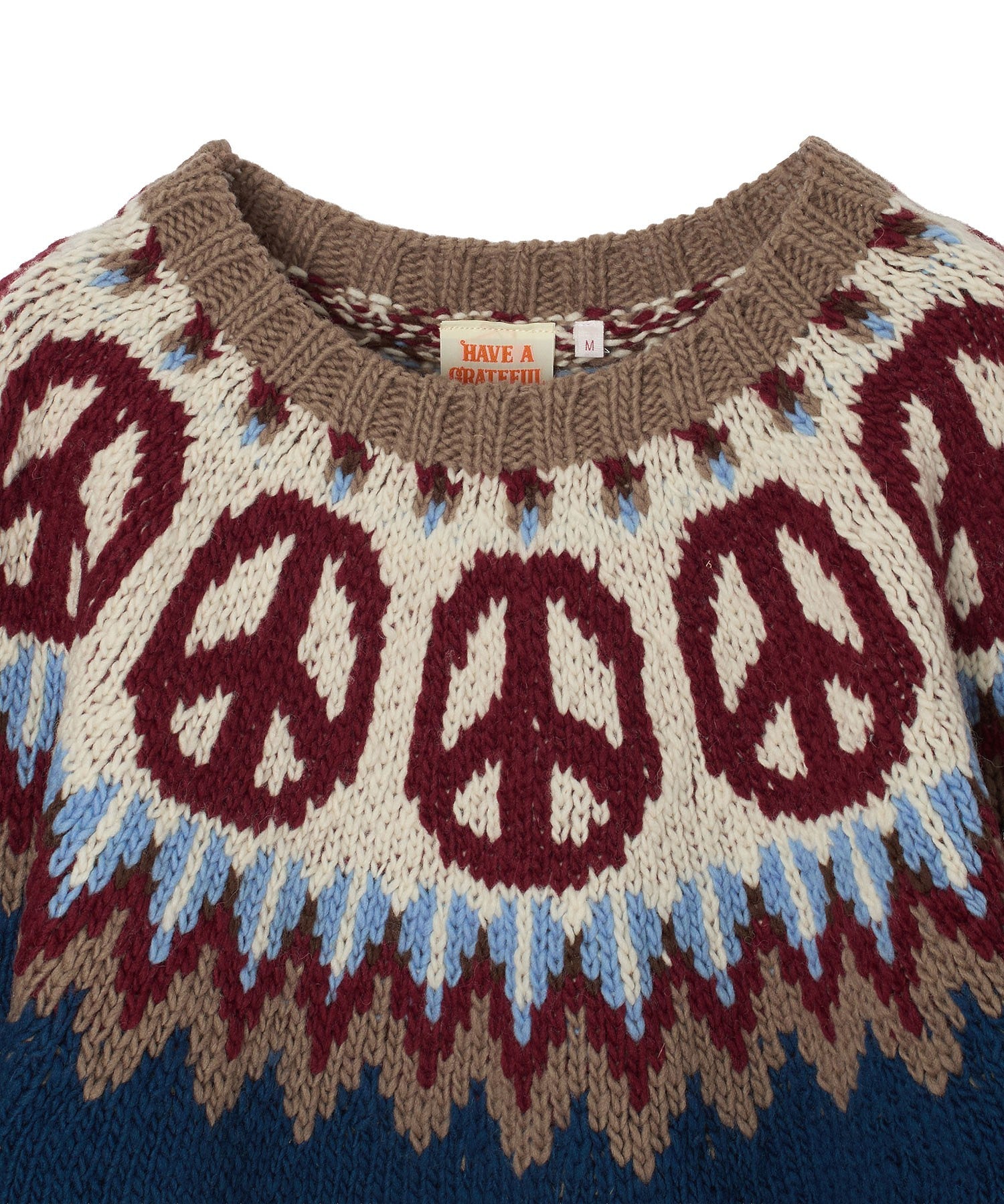 HAVE A GRATEFUL DAY/PEACE PATTERN KNIT CREW