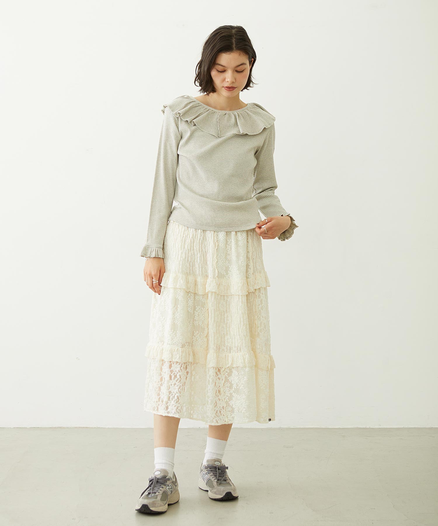 2WAY RUFFLE COLLAR STRIPED L/S TOP