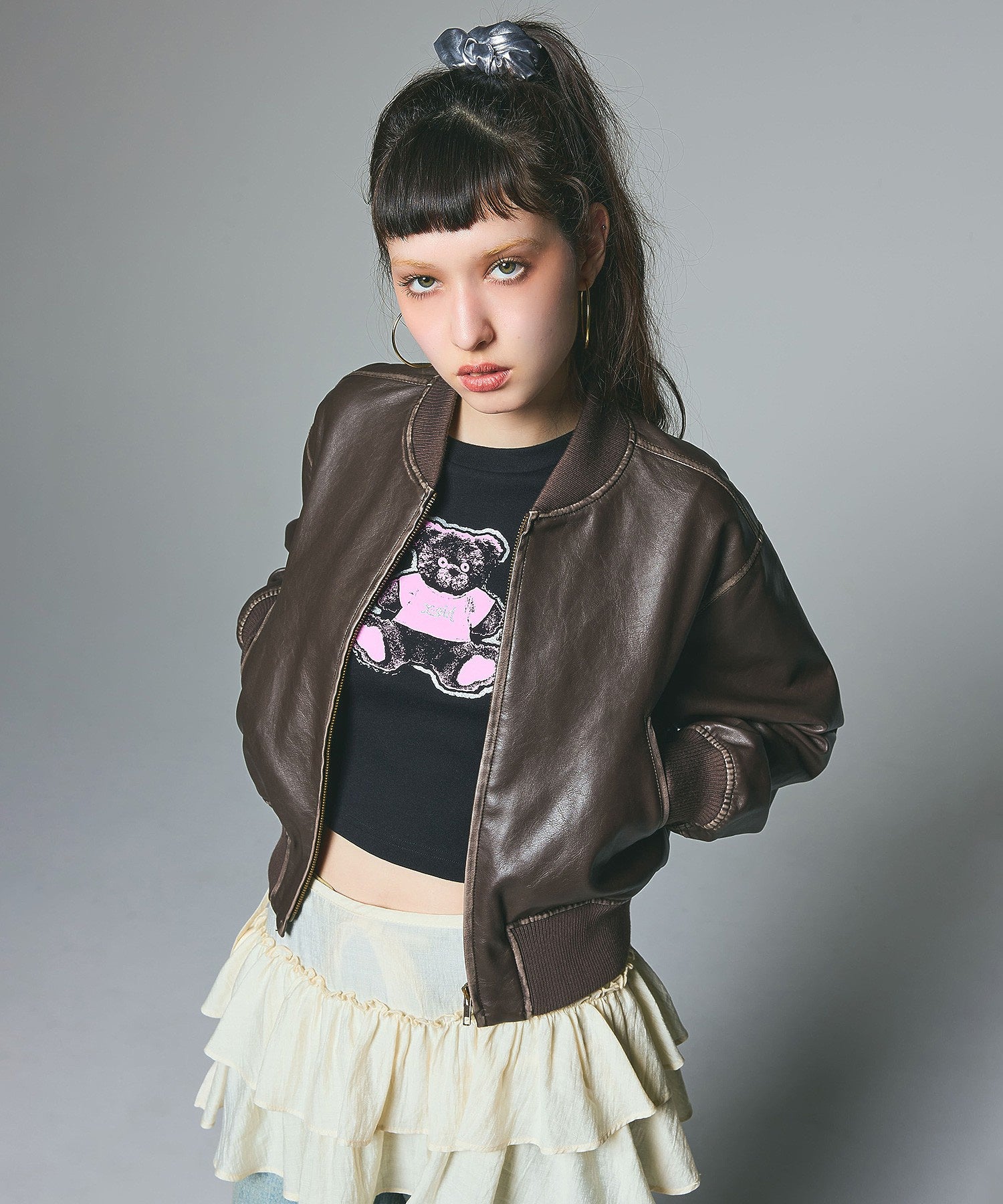DISTRESSED FAUX LEATHER COMPACT BLOUSON